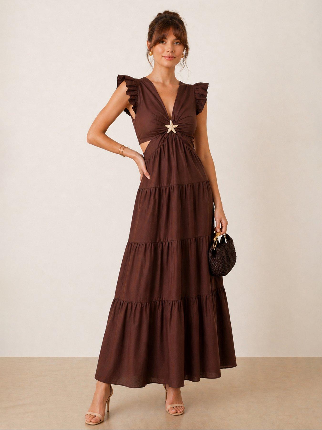Style Cheat Indie Tiered Cut Out Dress - Brown