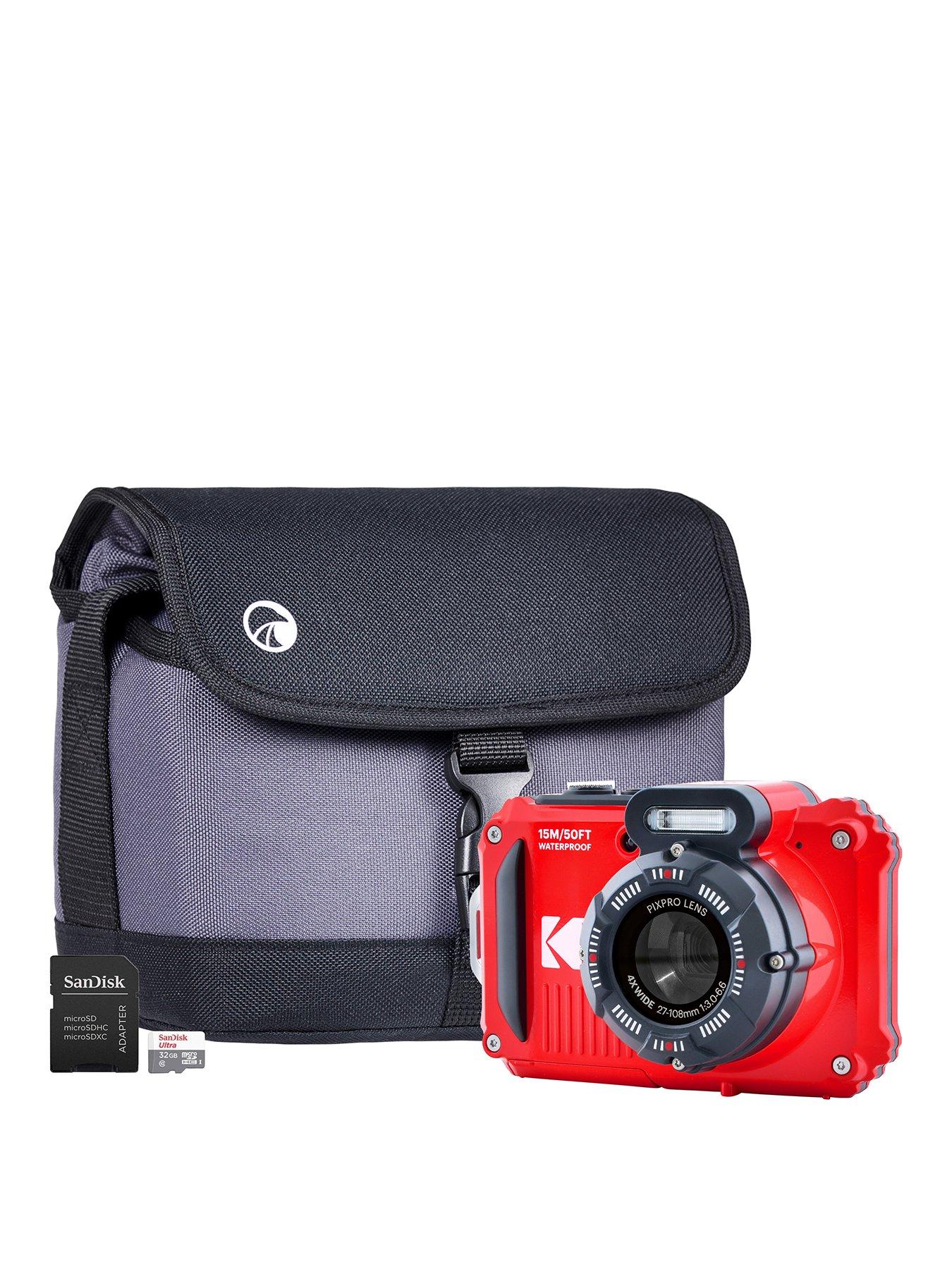 Image 1 of 6 of Kodak PIXPRO WPZ2 16MP 4x Zoom Tough Compact Camera - Red - Camera + Sandisk 32GB MicroSD Card + System Bag