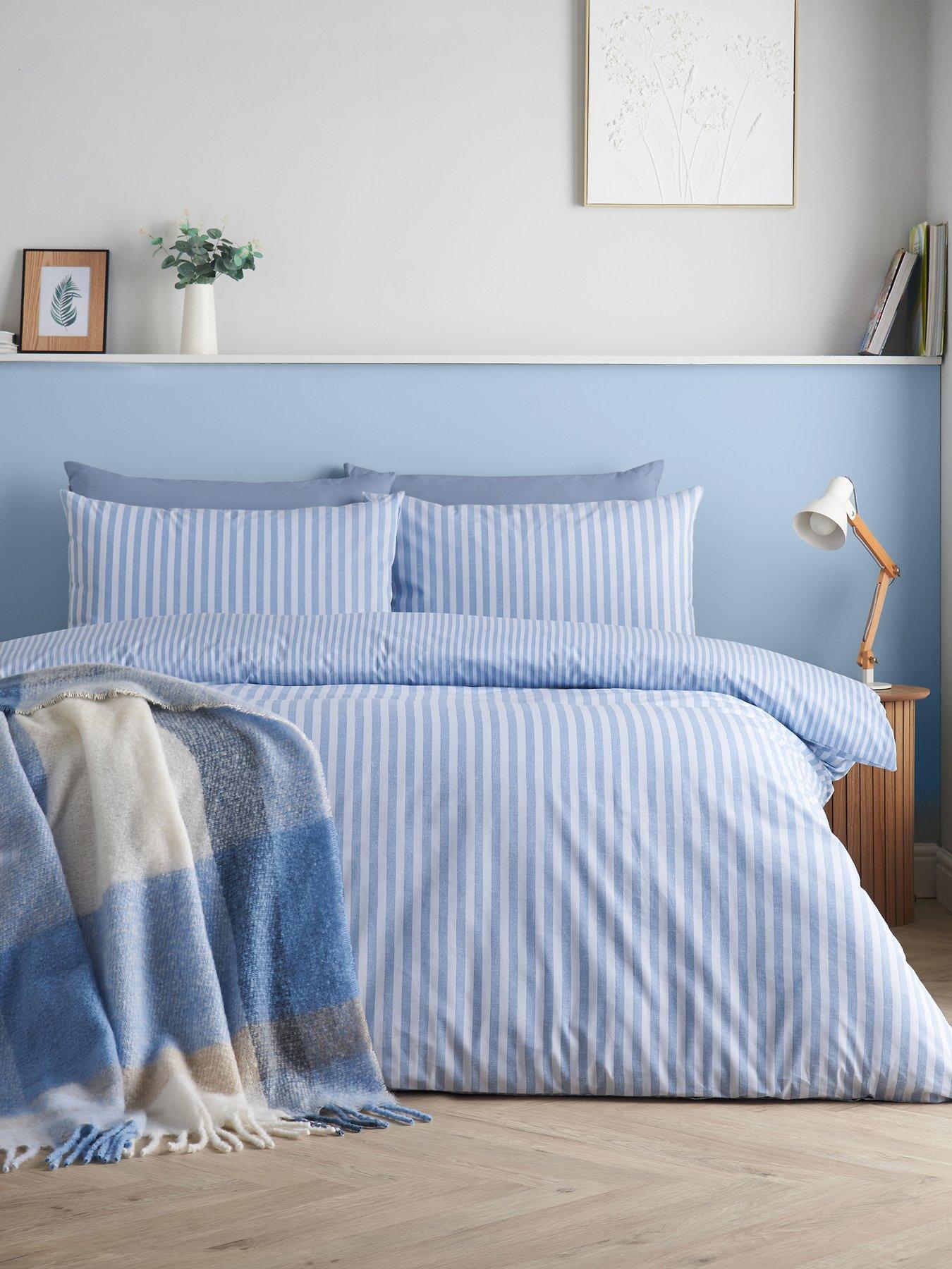 Catherine Lansfield Epping Textured Stripe Blue Duvet Set