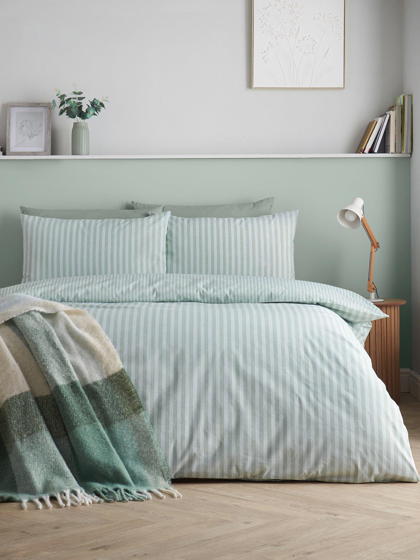 Image 1 of 6 of Catherine Lansfield Epping Textured Stripe Green Duvet Set