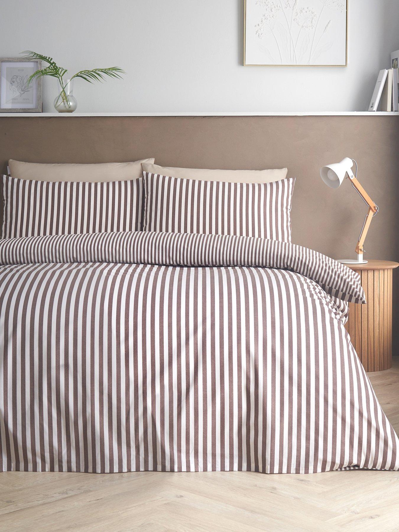 Image 1 of 5 of Catherine Lansfield Epping Textured Stripe Chocolate Super King Duvet Set