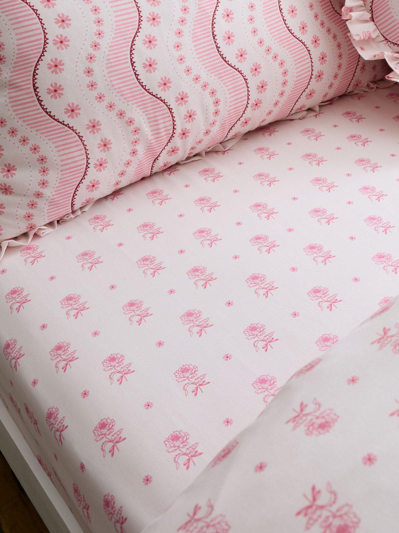 Cath Kidston Spitalfield Bunches Pink 100% Cotton Fitted Sheet