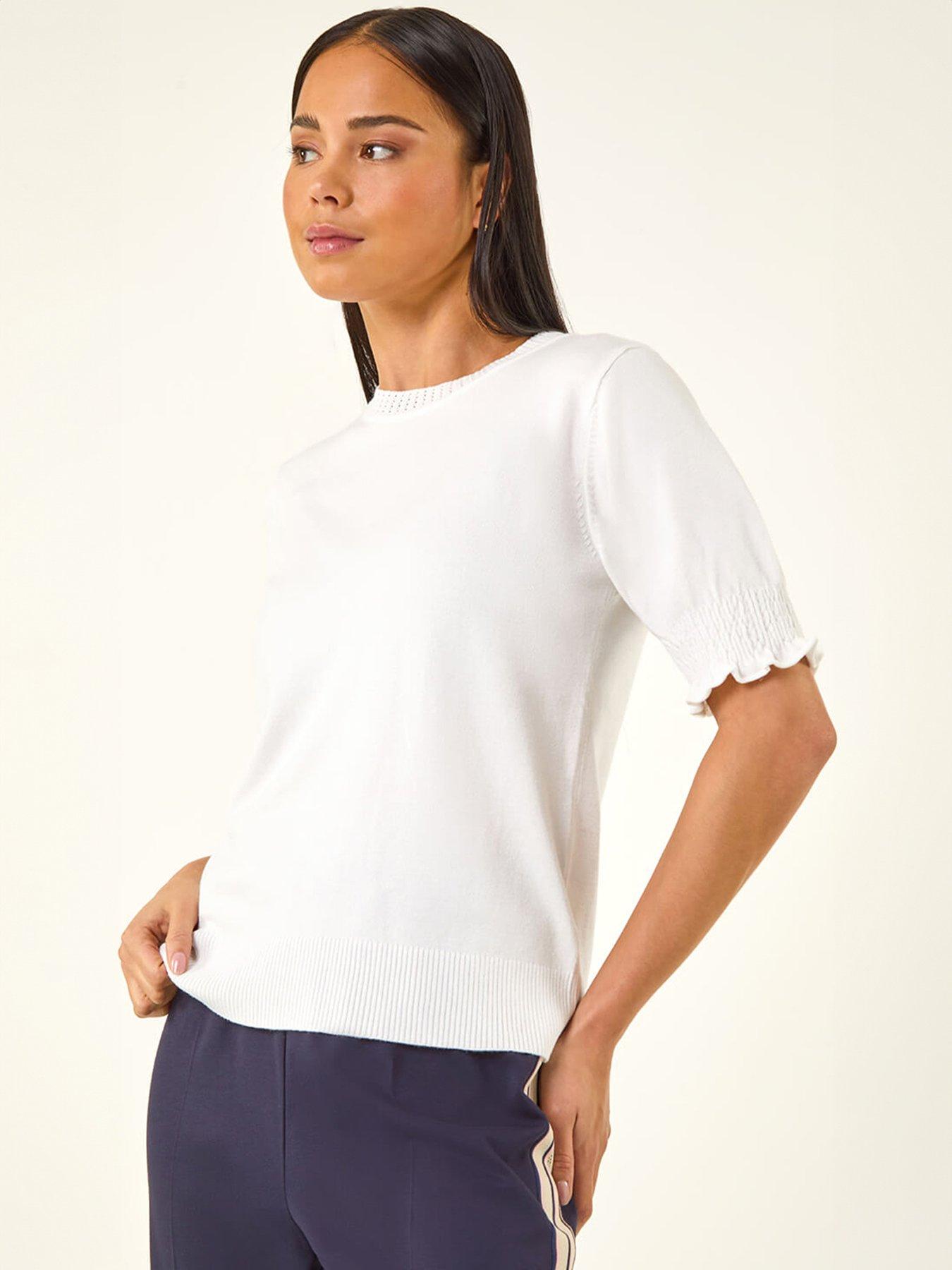Roman Petite Shirred Sleeve Knit Top