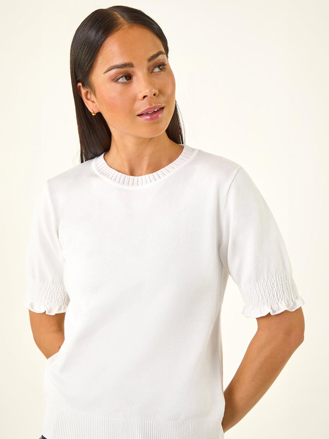 Image 4 of 5 of Roman Petite Shirred Sleeve Knit Top