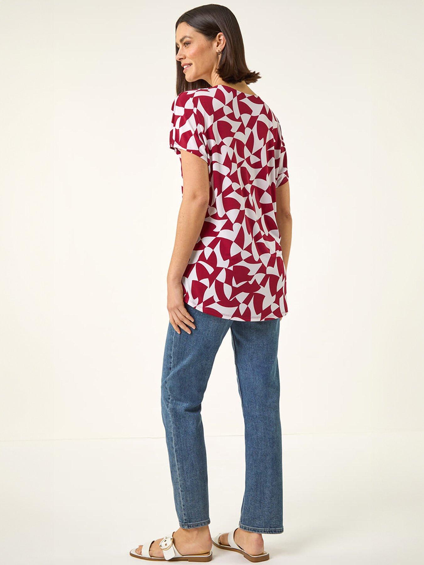  image of roman-abstract-print-v-neck-stretch-top