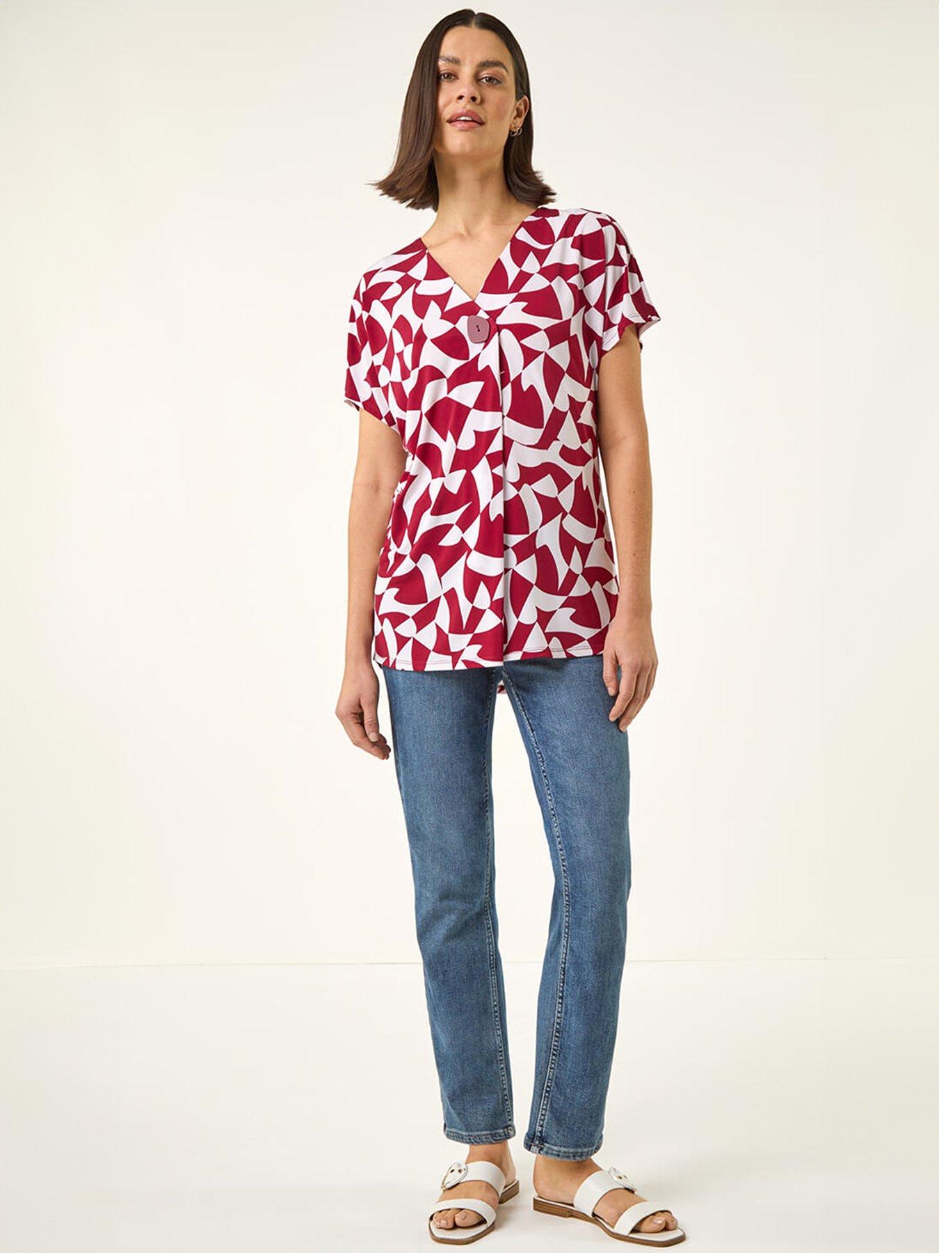  image of roman-abstract-print-v-neck-stretch-top