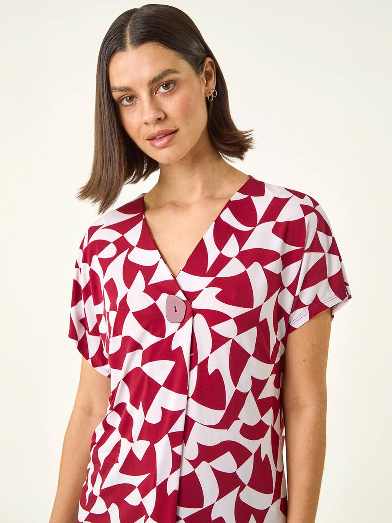  image of roman-abstract-print-v-neck-stretch-top