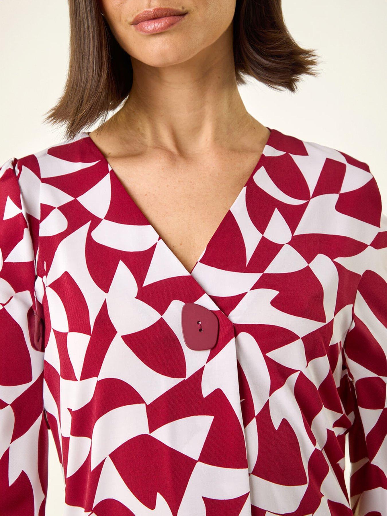  image of roman-abstract-print-v-neck-stretch-top