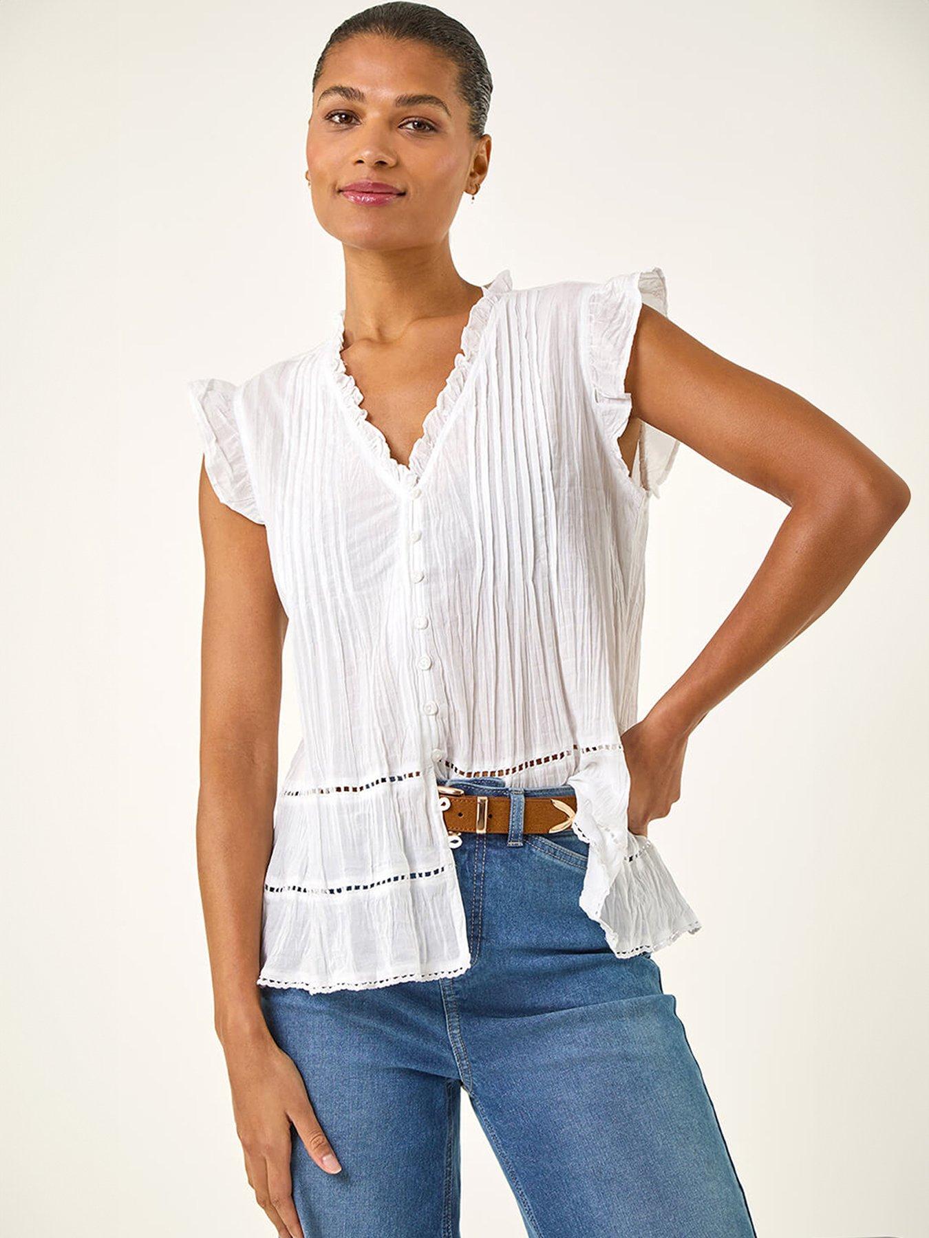  image of roman-crinkle-frill-neck-blouse