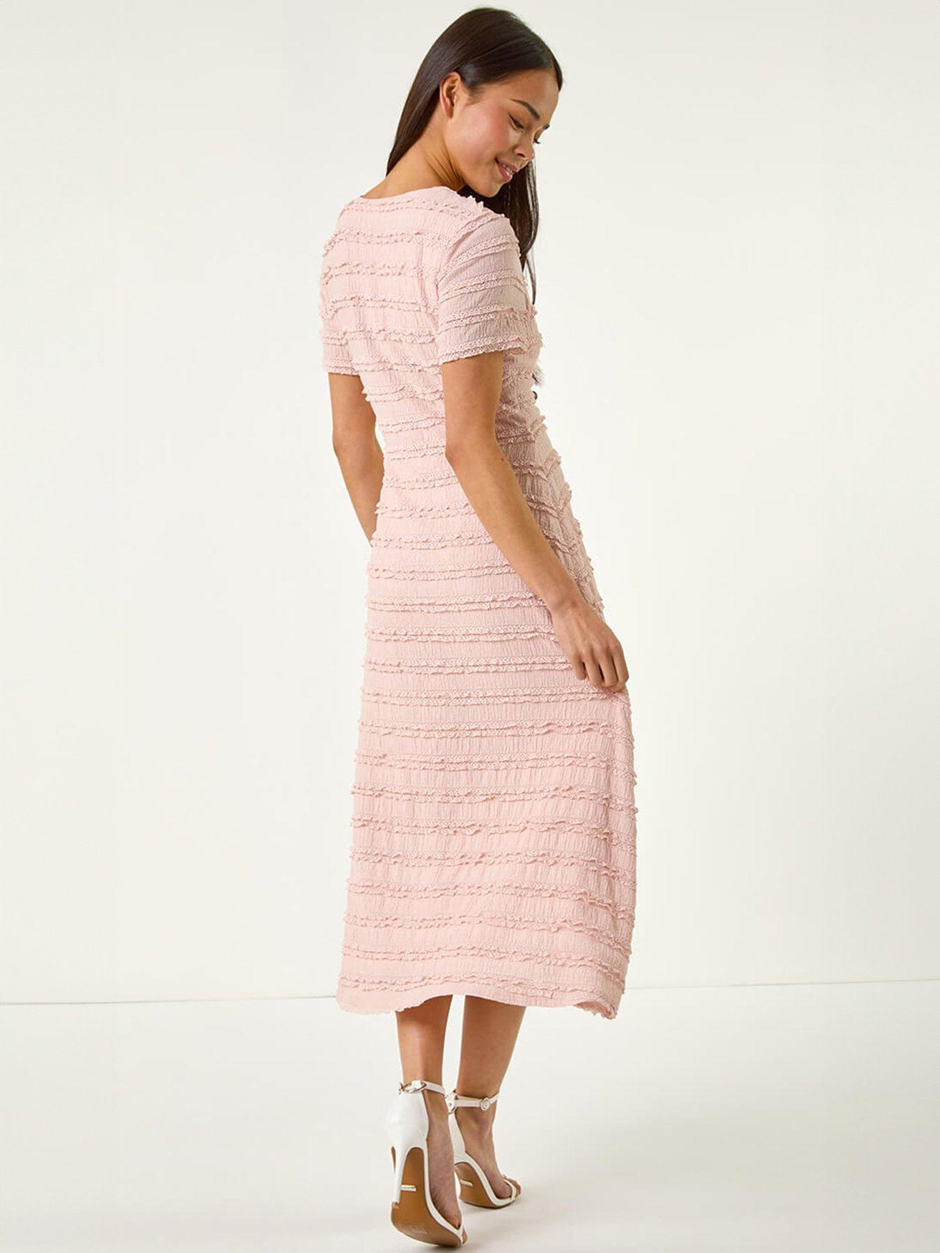  image of roman-petite-ruffle-midi-wrap-dress