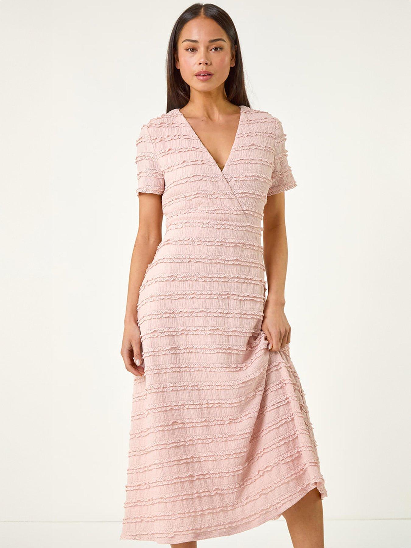 image of roman-petite-ruffle-midi-wrap-dress
