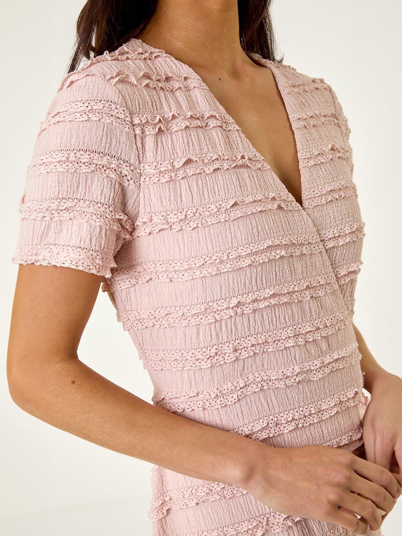  image of roman-petite-ruffle-midi-wrap-dress