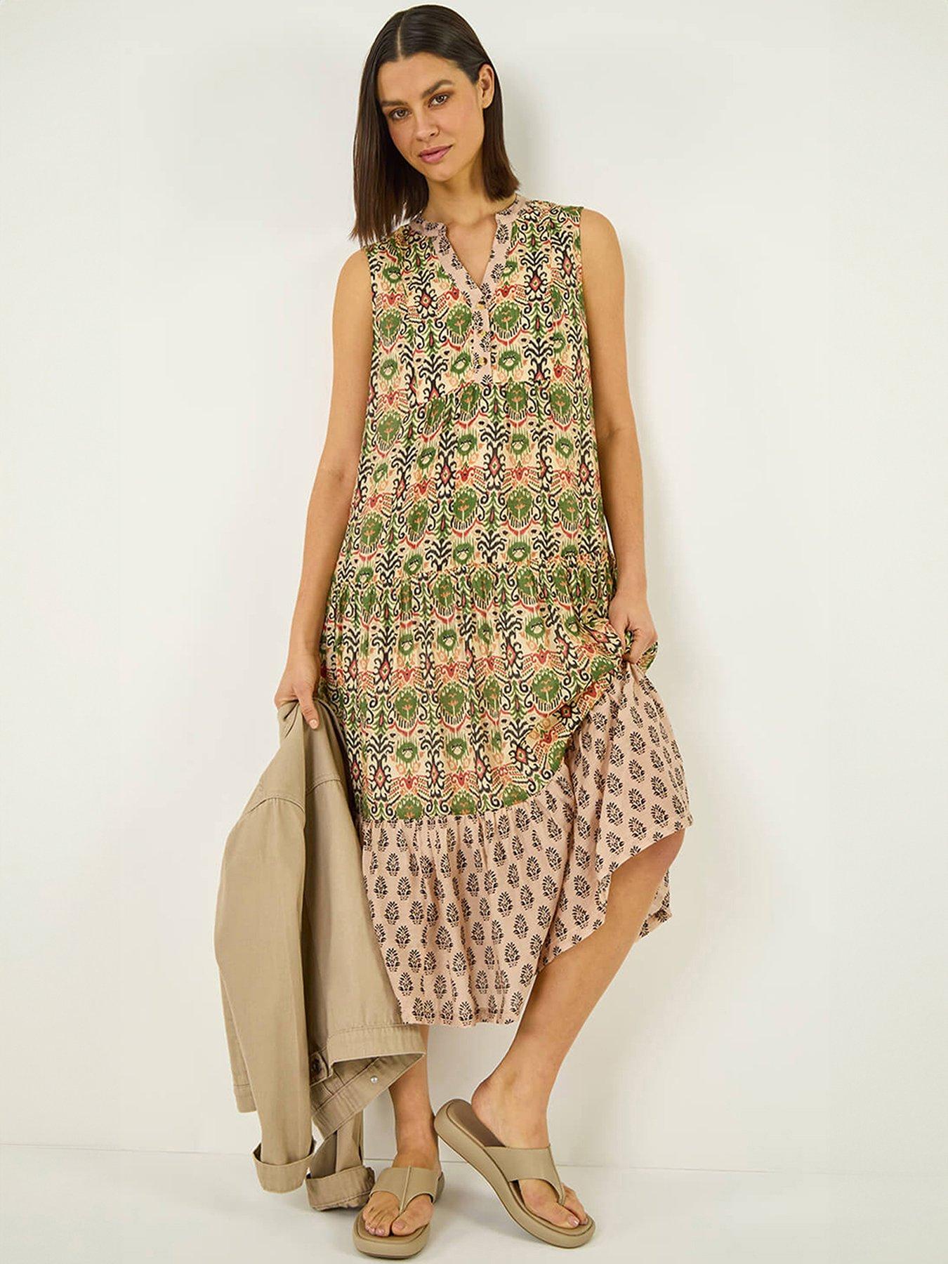 Roman Border Print Midi Smock Dress