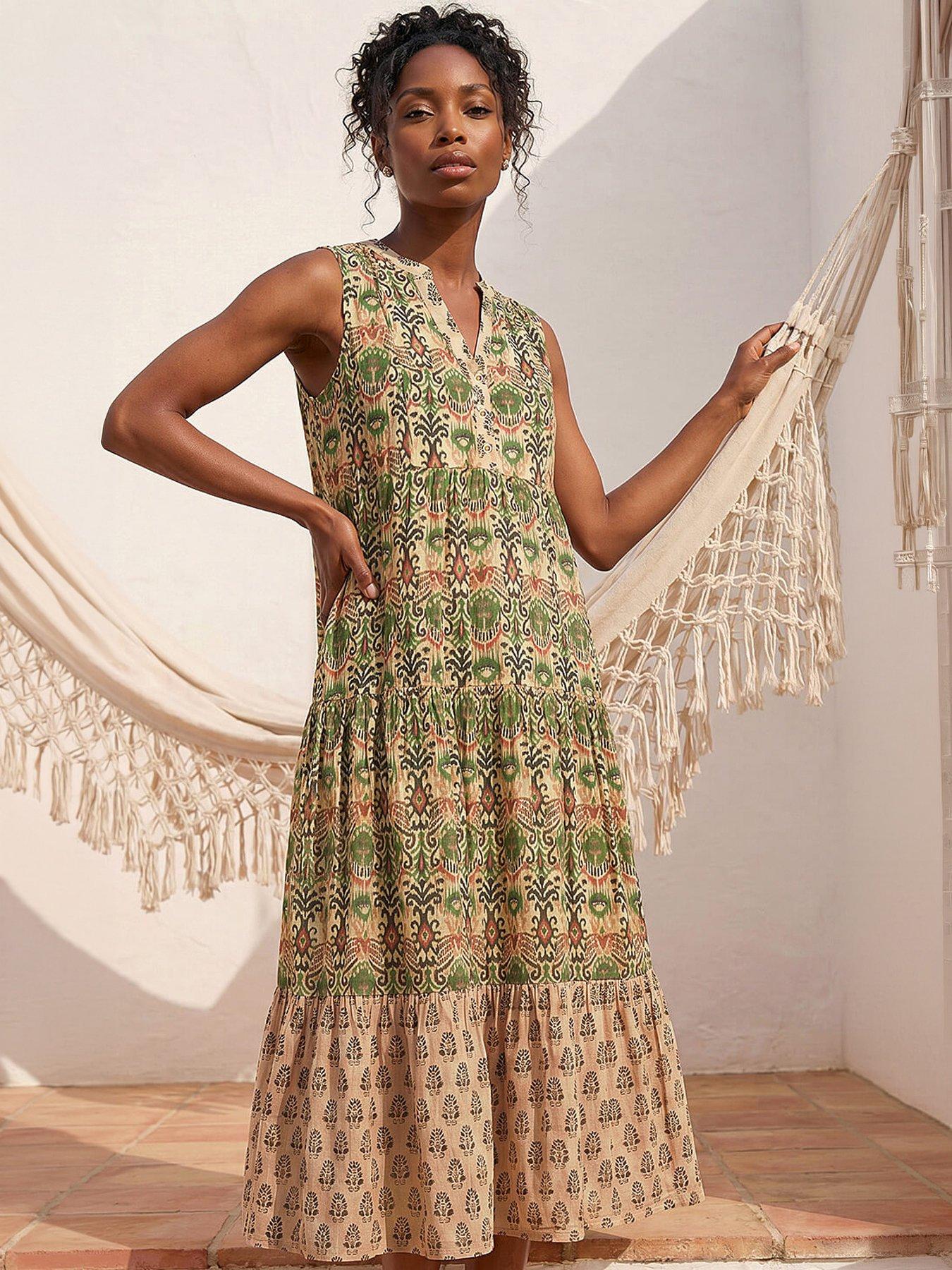 Roman Border Print Midi Smock Dress