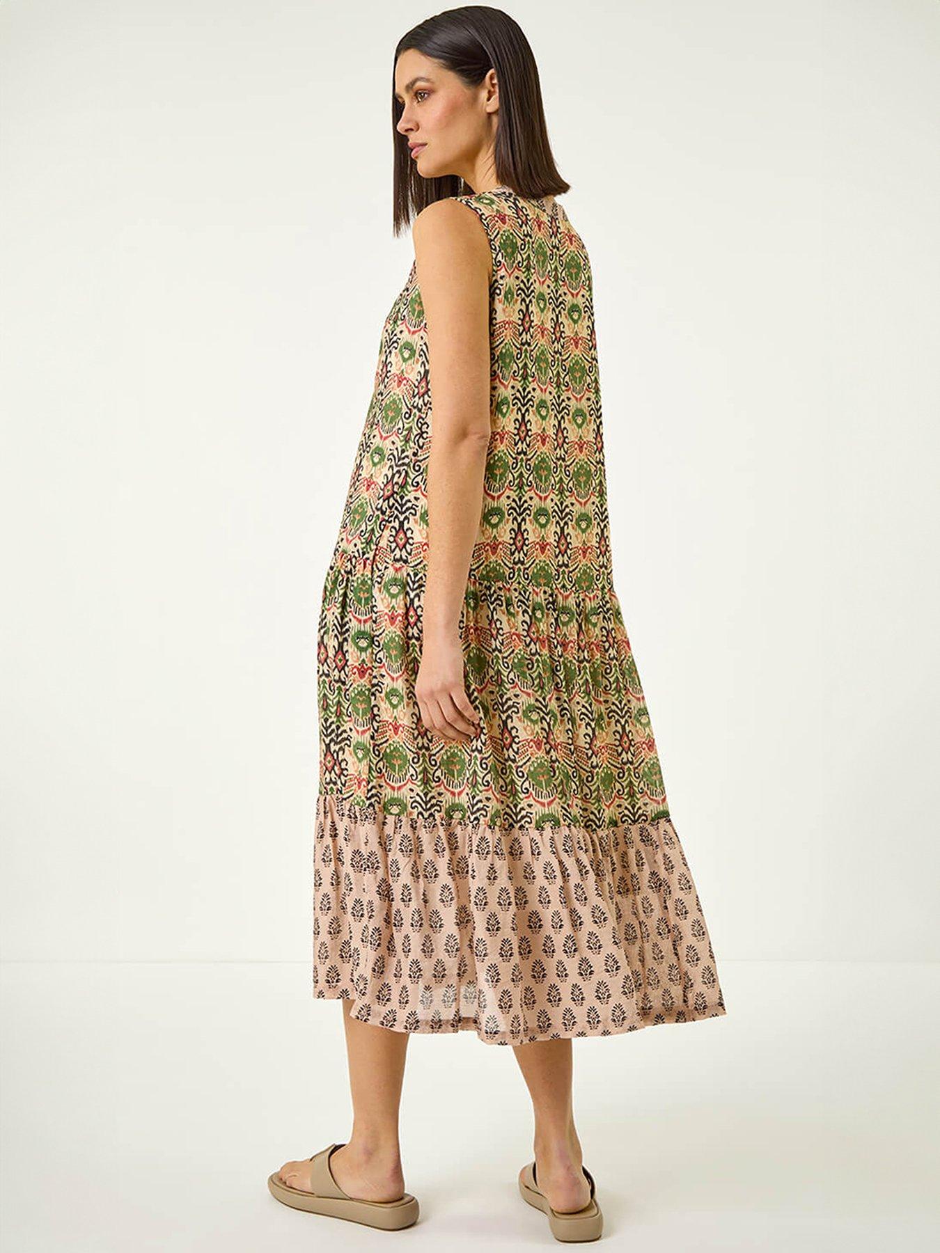  image of roman-border-print-midi-smock-dress