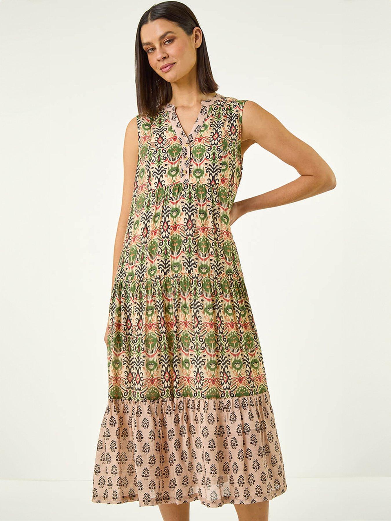  image of roman-border-print-midi-smock-dress