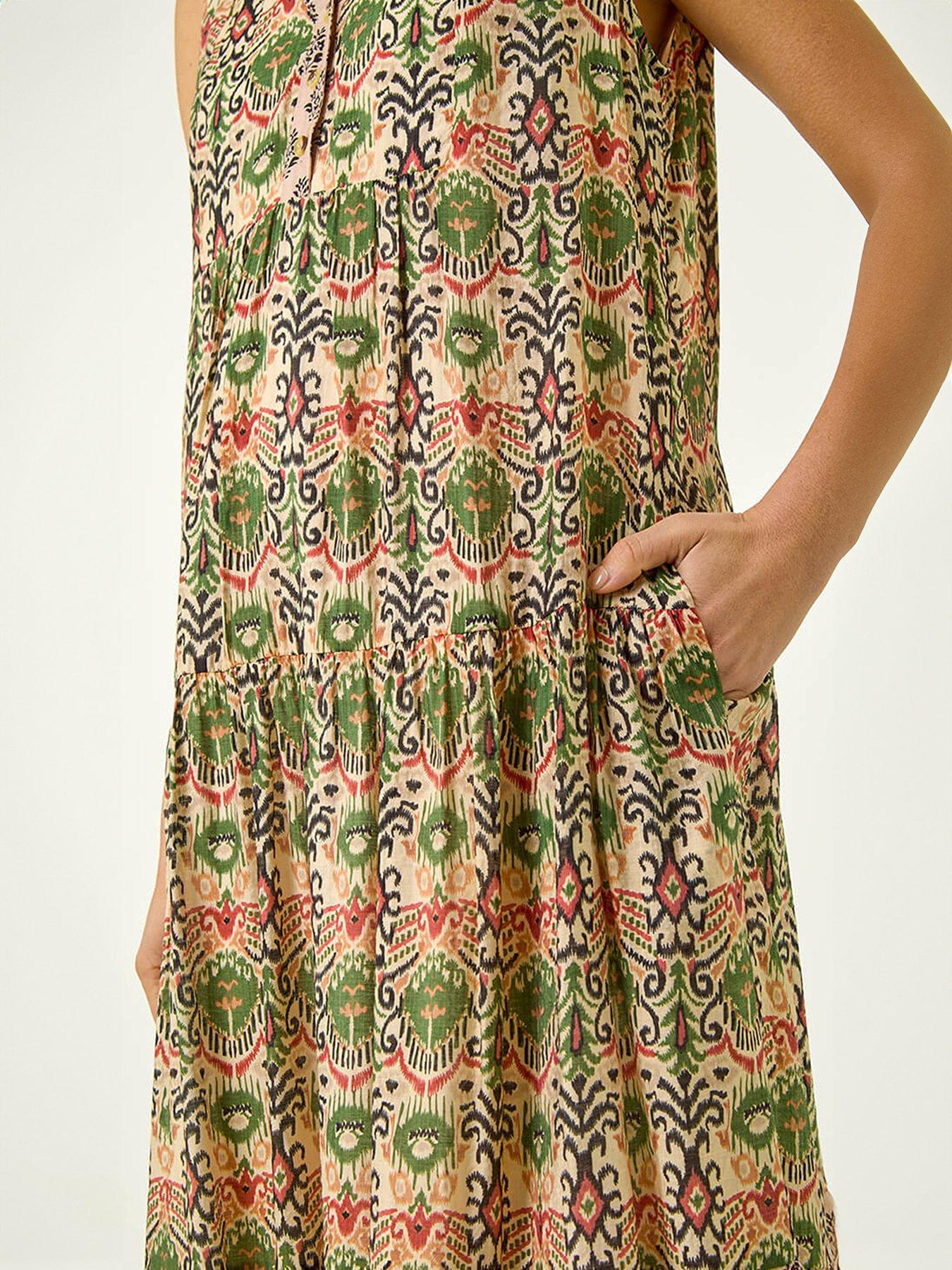  image of roman-border-print-midi-smock-dress