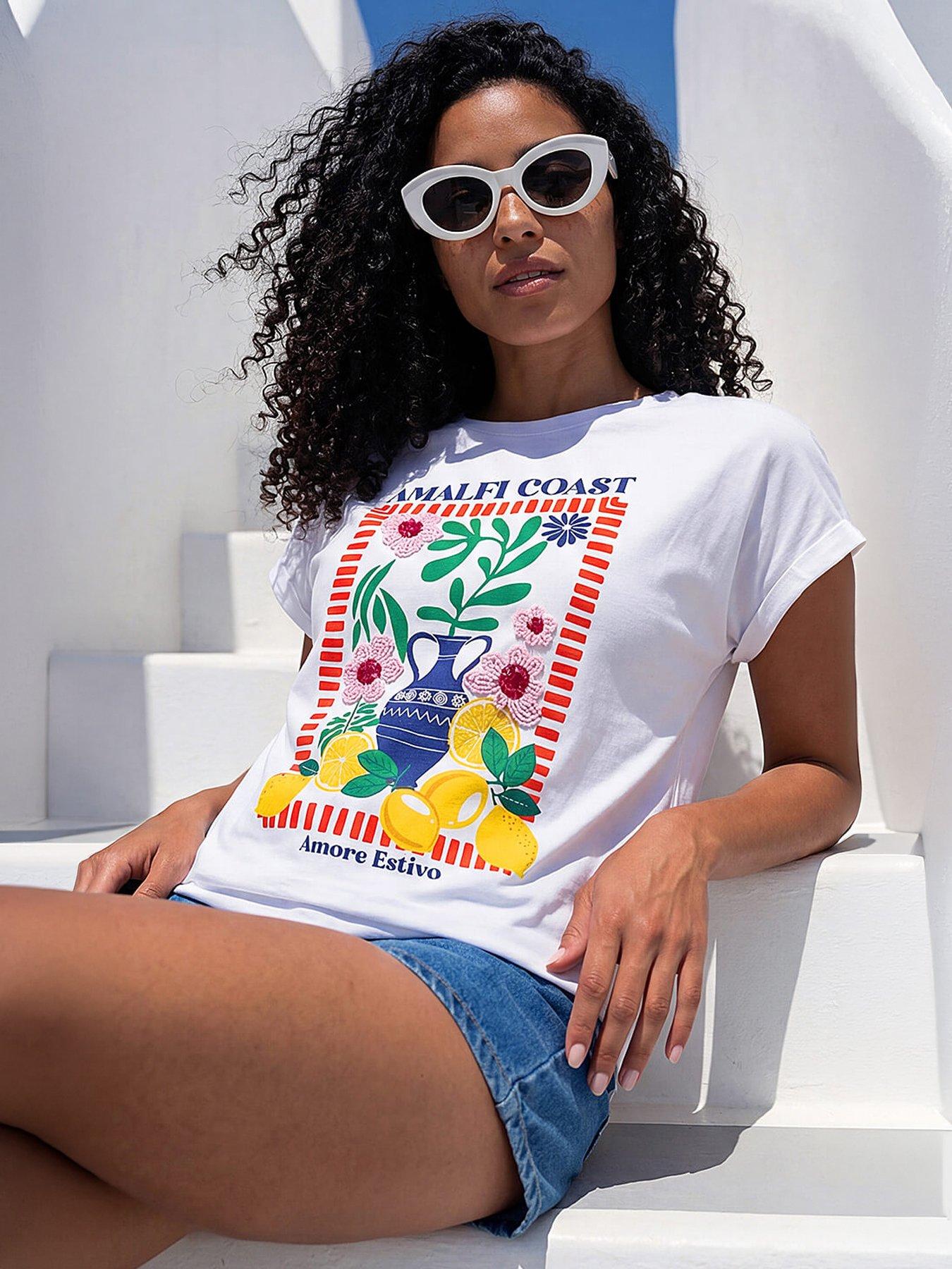 Image 1 of 5 of Roman Placement Print Beaded T-Shirt