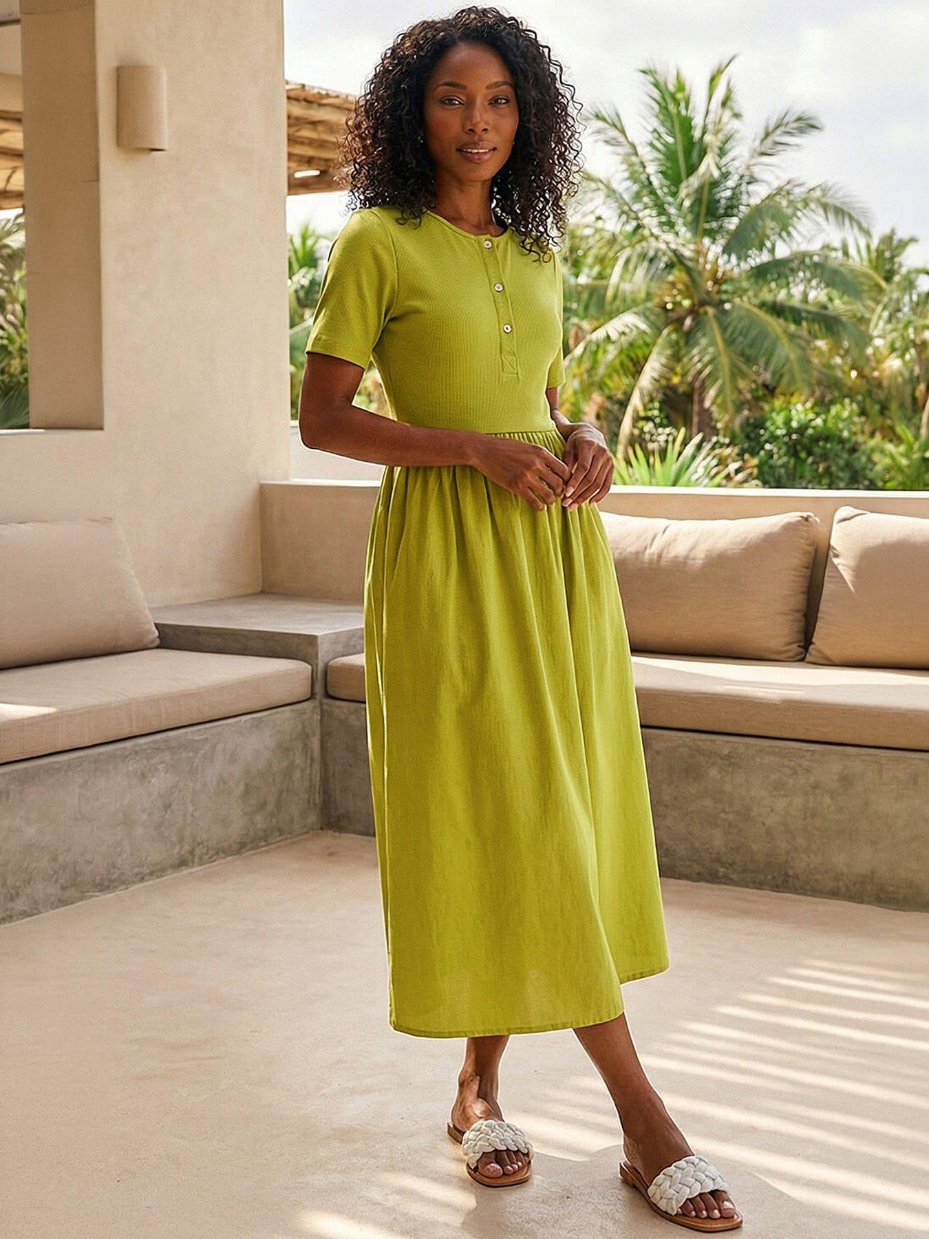 Roman Buttoned Pocket Stretch Midi Dress