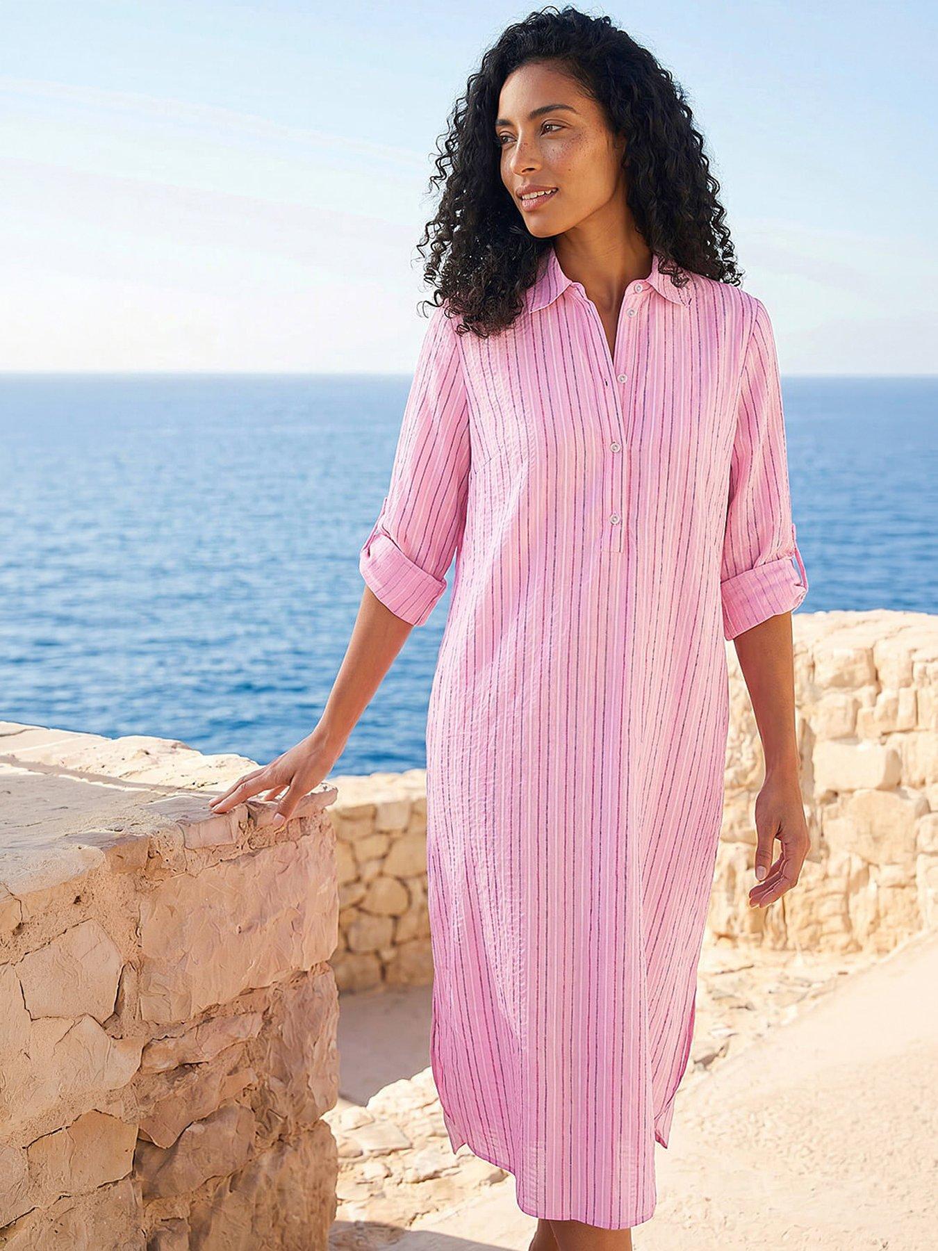 Roman Textured Stripe Shirt Dress