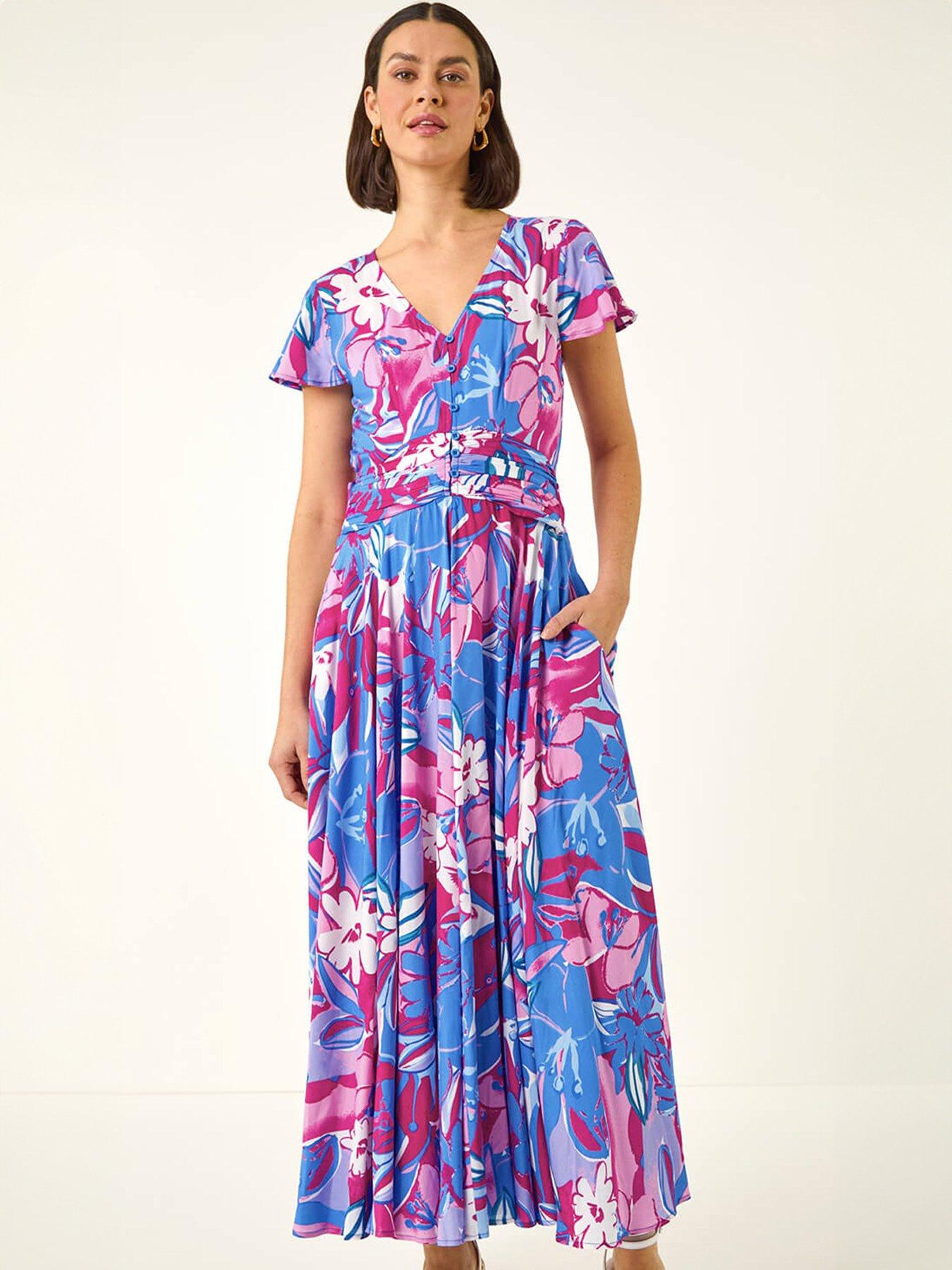 Image 3 of 5 of Roman Abstract Floral Ruched Midi Dress