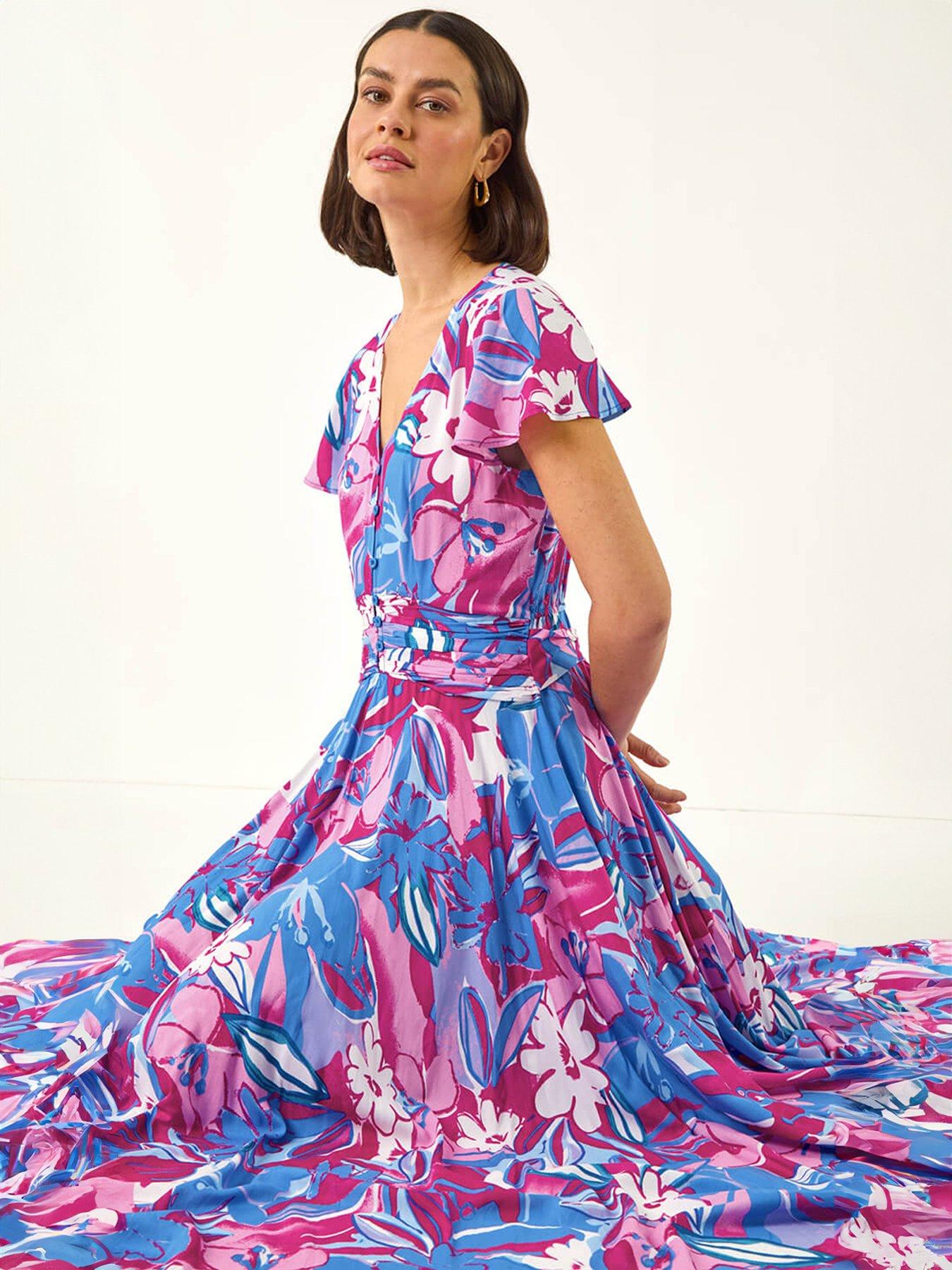Image 4 of 5 of Roman Abstract Floral Ruched Midi Dress