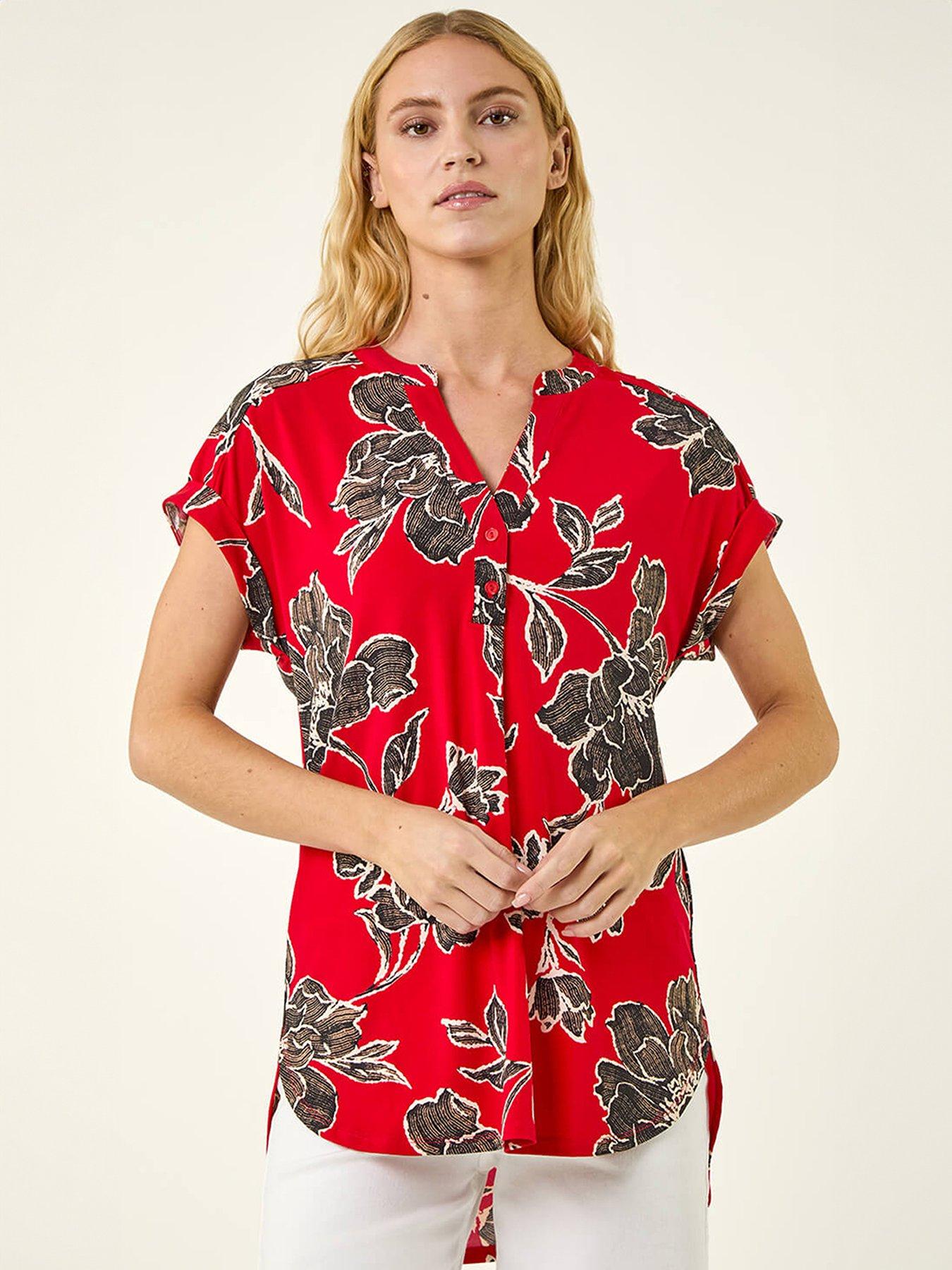  image of roman-floral-puff-print-stretch-top
