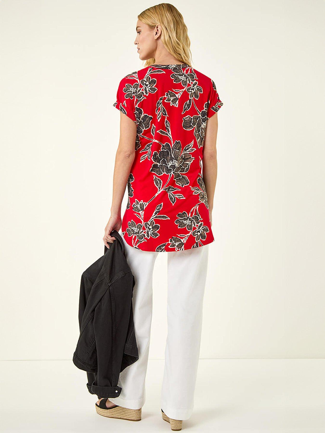 image of roman-floral-puff-print-stretch-top