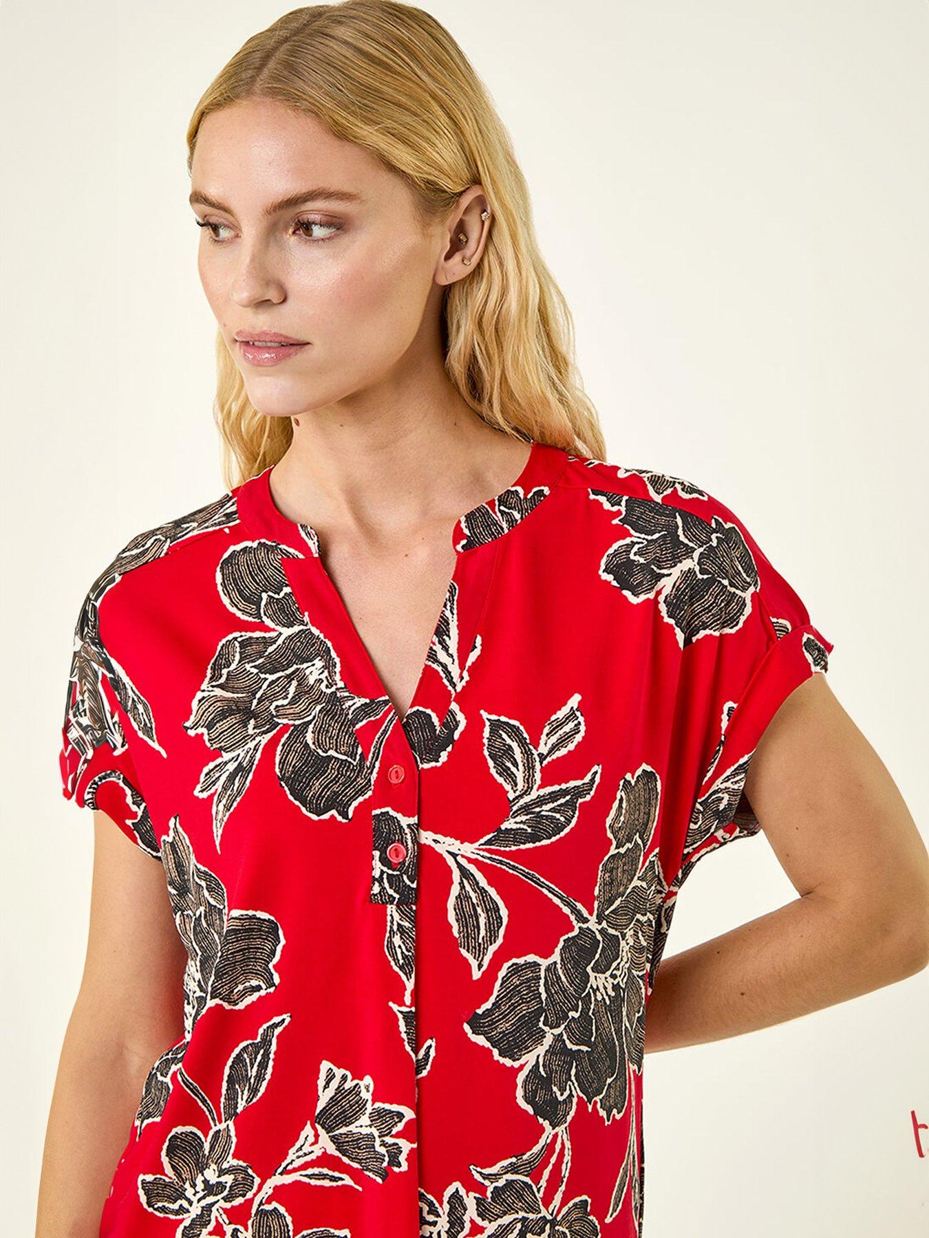  image of roman-floral-puff-print-stretch-top