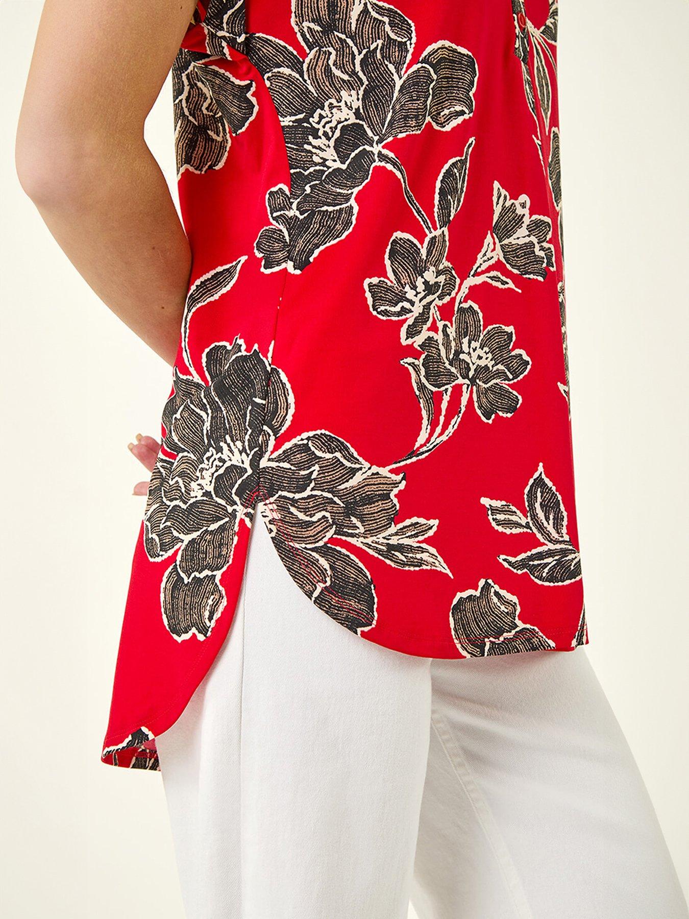  image of roman-floral-puff-print-stretch-top
