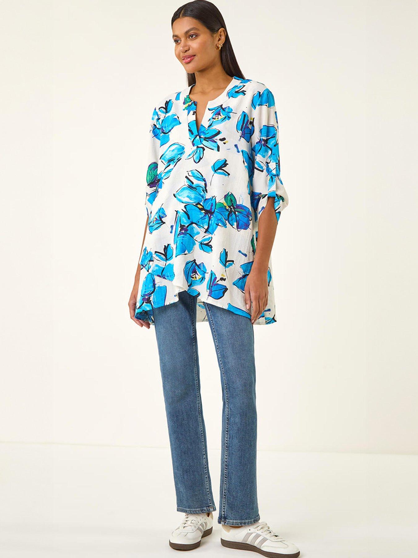 Image 3 of 5 of Roman Floral Wrap Hem Stretch Tunic Top