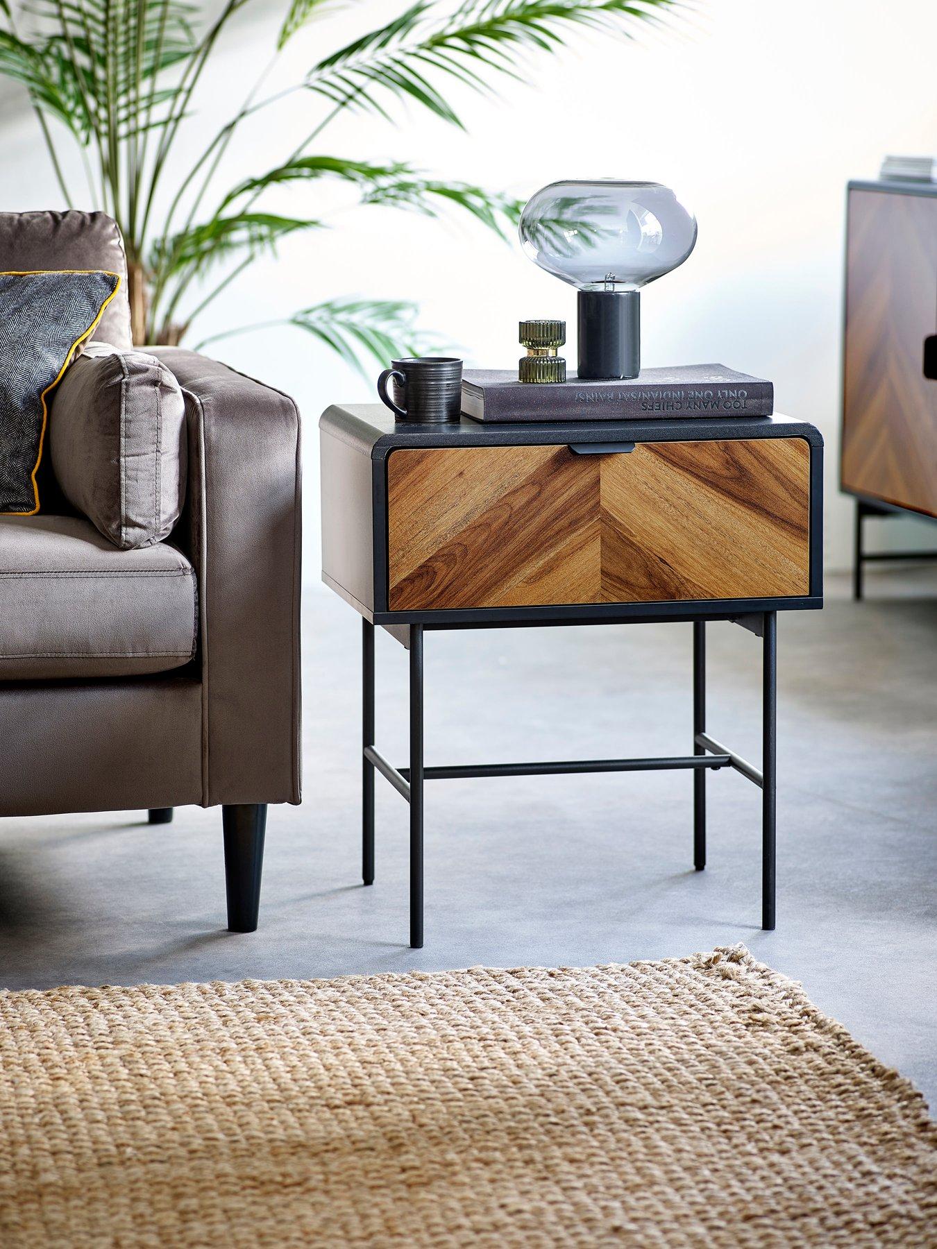 Julian Bowen Alvin Black And Natural Wood-effect 1 Drawer Lamp Table