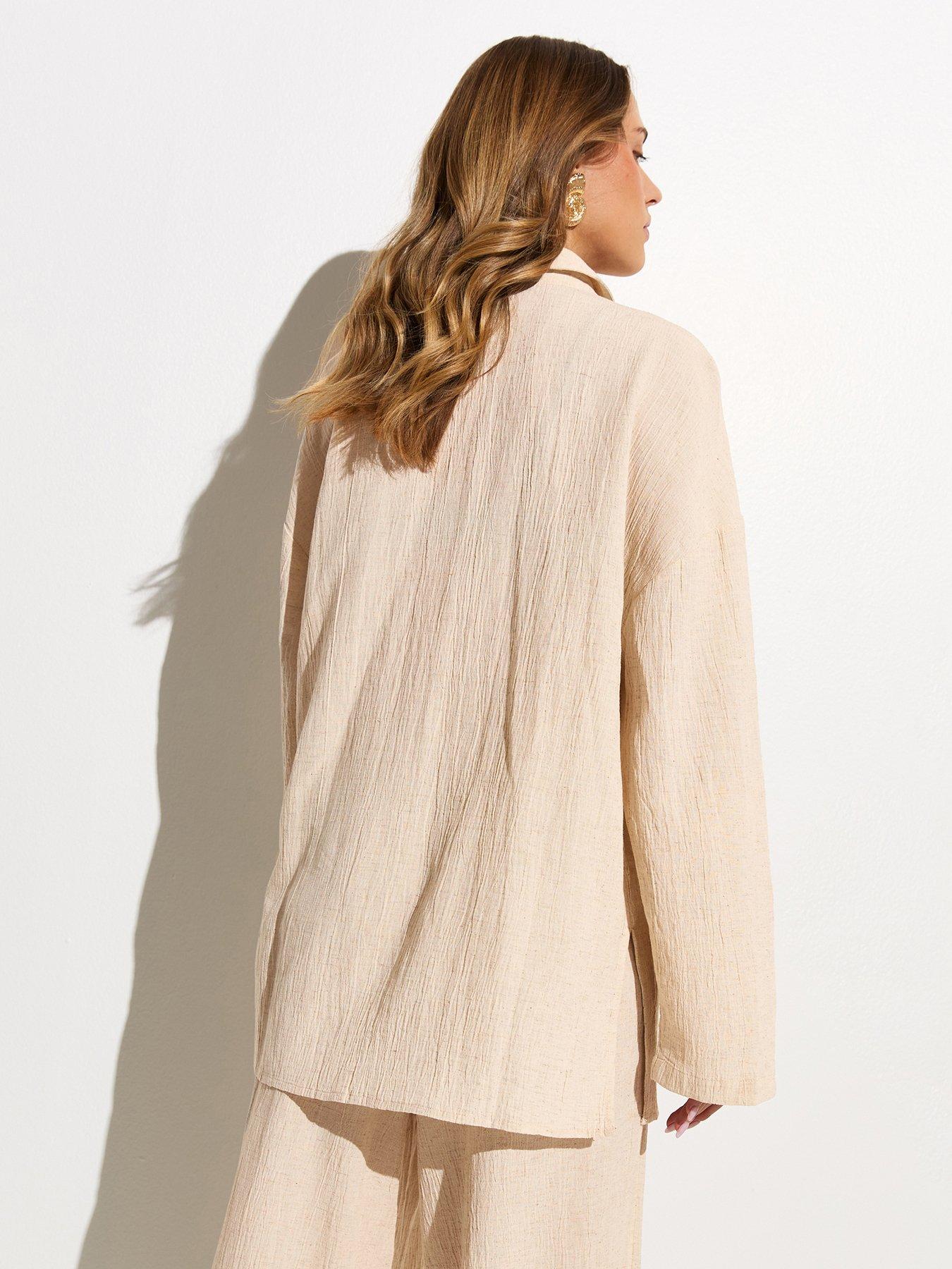Image 2 of 7 of New Look Textured Oversized Beach Shirt - Off White