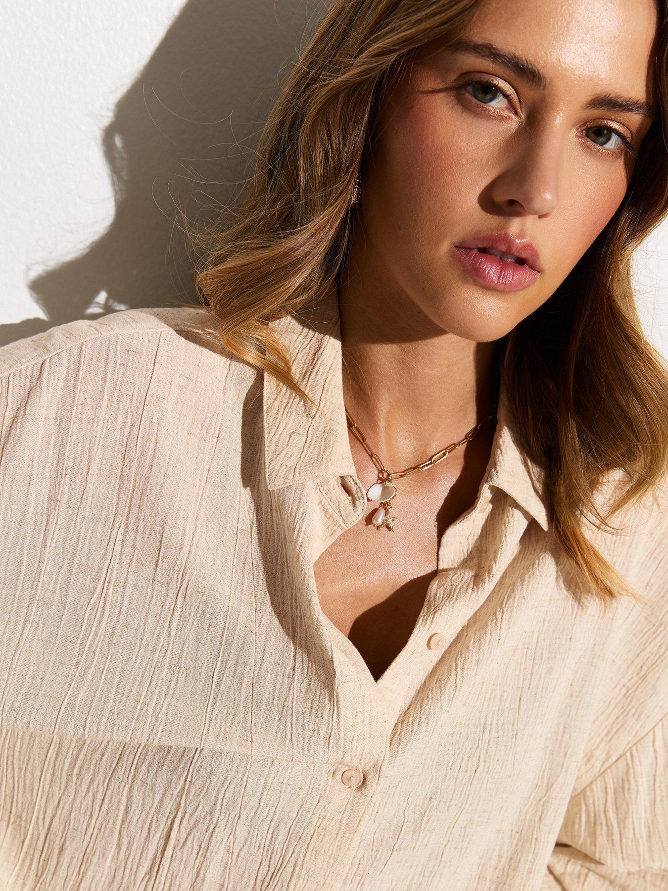 Image 6 of 7 of New Look Textured Oversized Beach Shirt - Off White