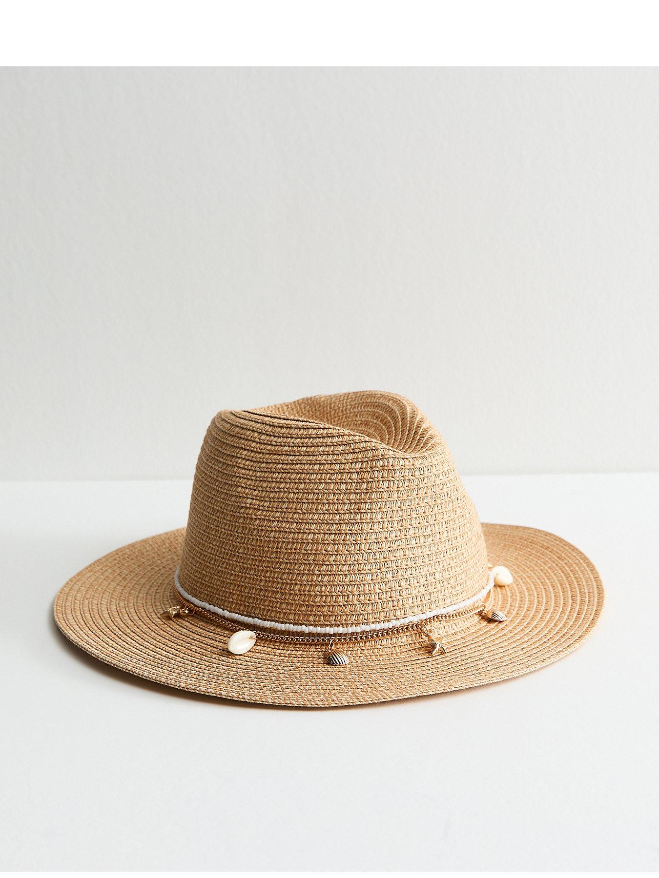 new-look-stone-beaded-shell-trim-straw-fedora-hat