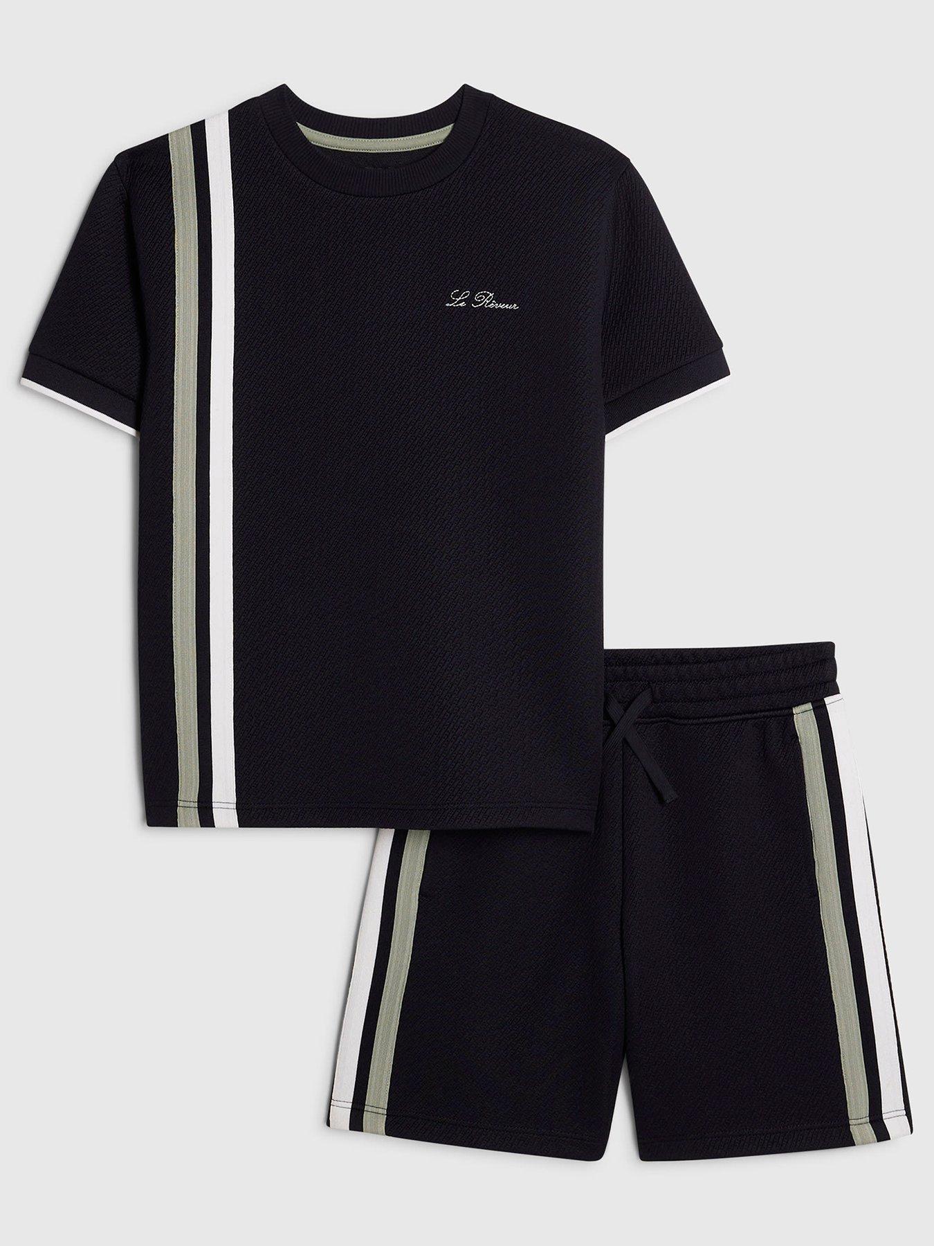 River Island Older Boys Oversized Stripe T-Shirt  &  Shorts Set - Navy