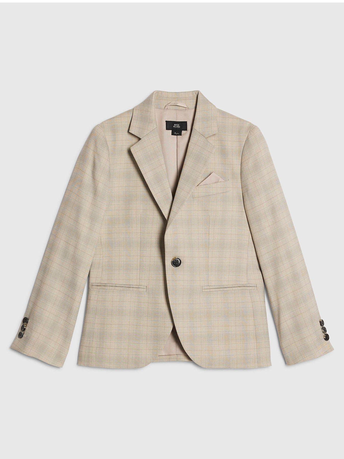 Image 1 of 6 of River Island Older Boys Tailored Suit Jacket - Beige