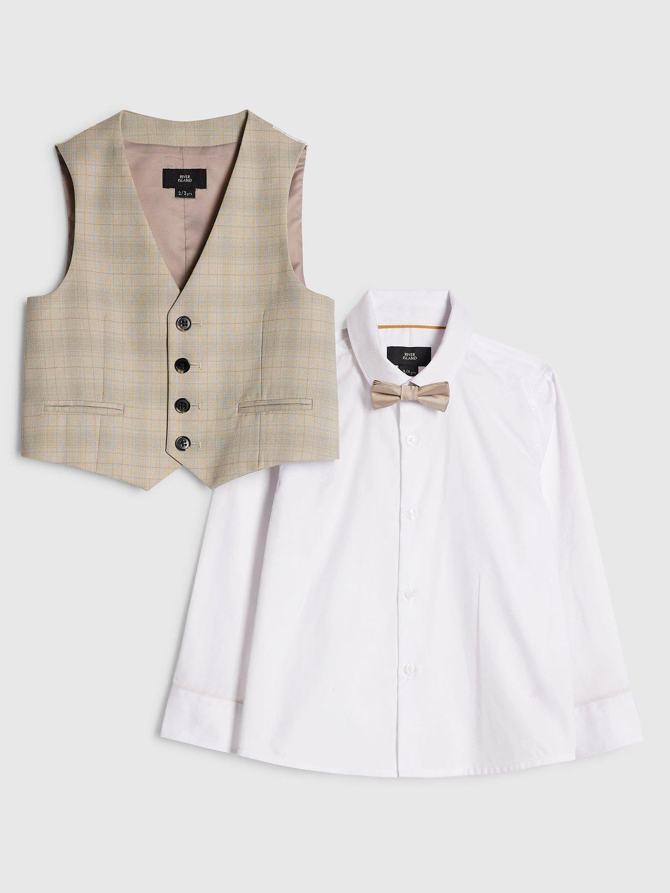 River Island Older Boys Tailored Waistcoat 3 Piece Set - Beige
