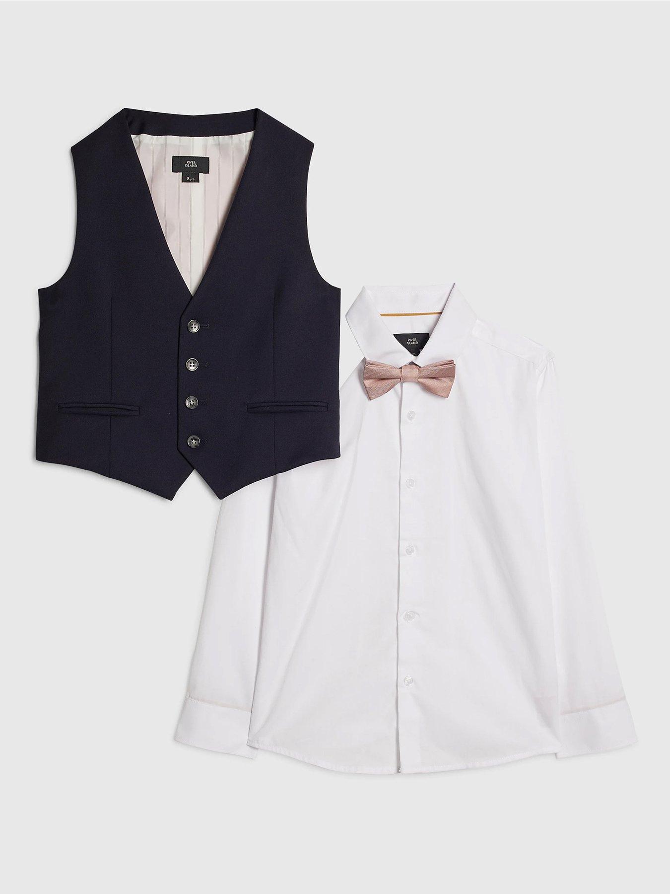 River Island Older Boys Tailored Waistcoat 3 Piece Set - Navy