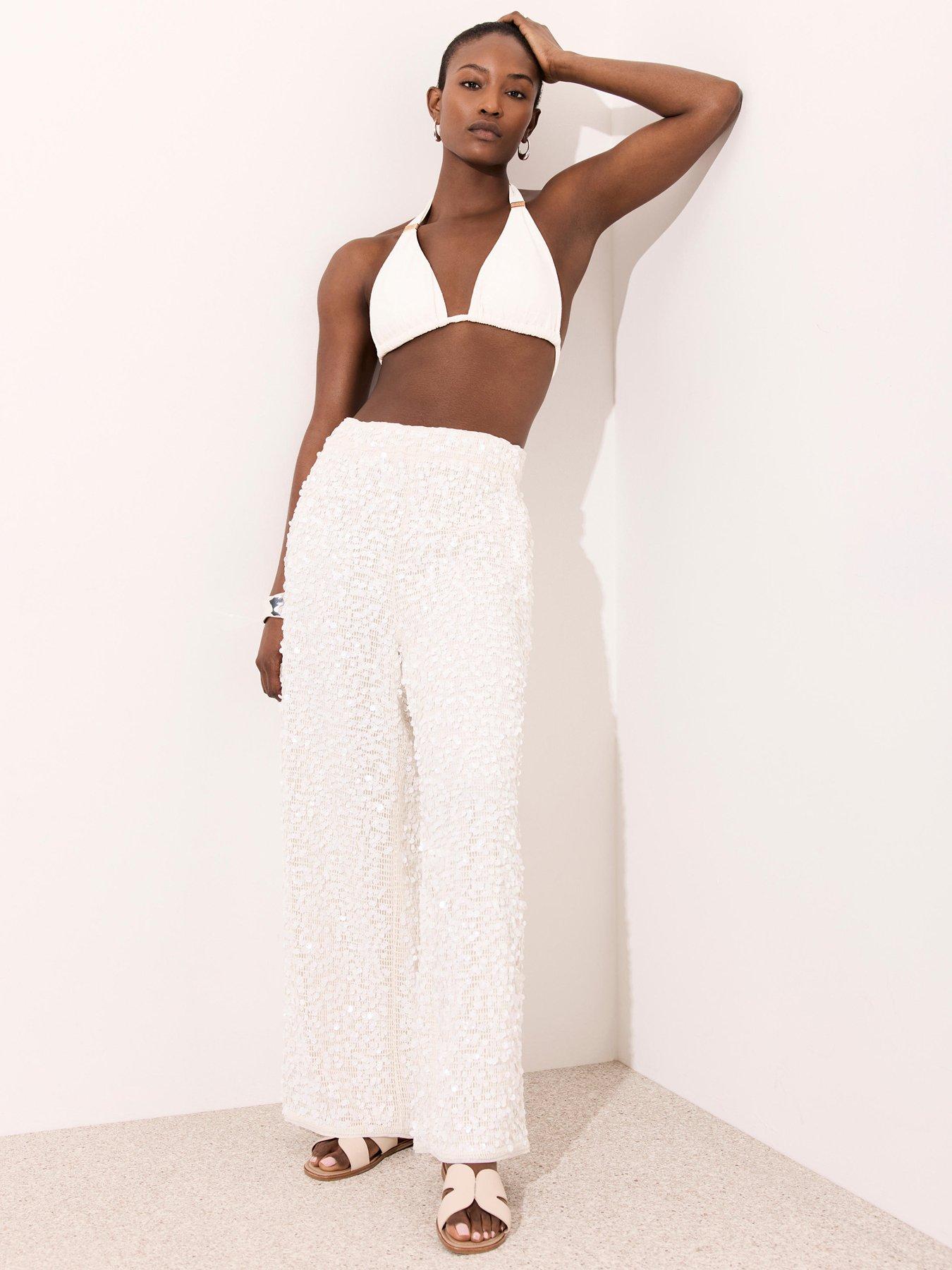 Image 3 of 6 of Mint Velvet Cream Sequin Beach Trouser