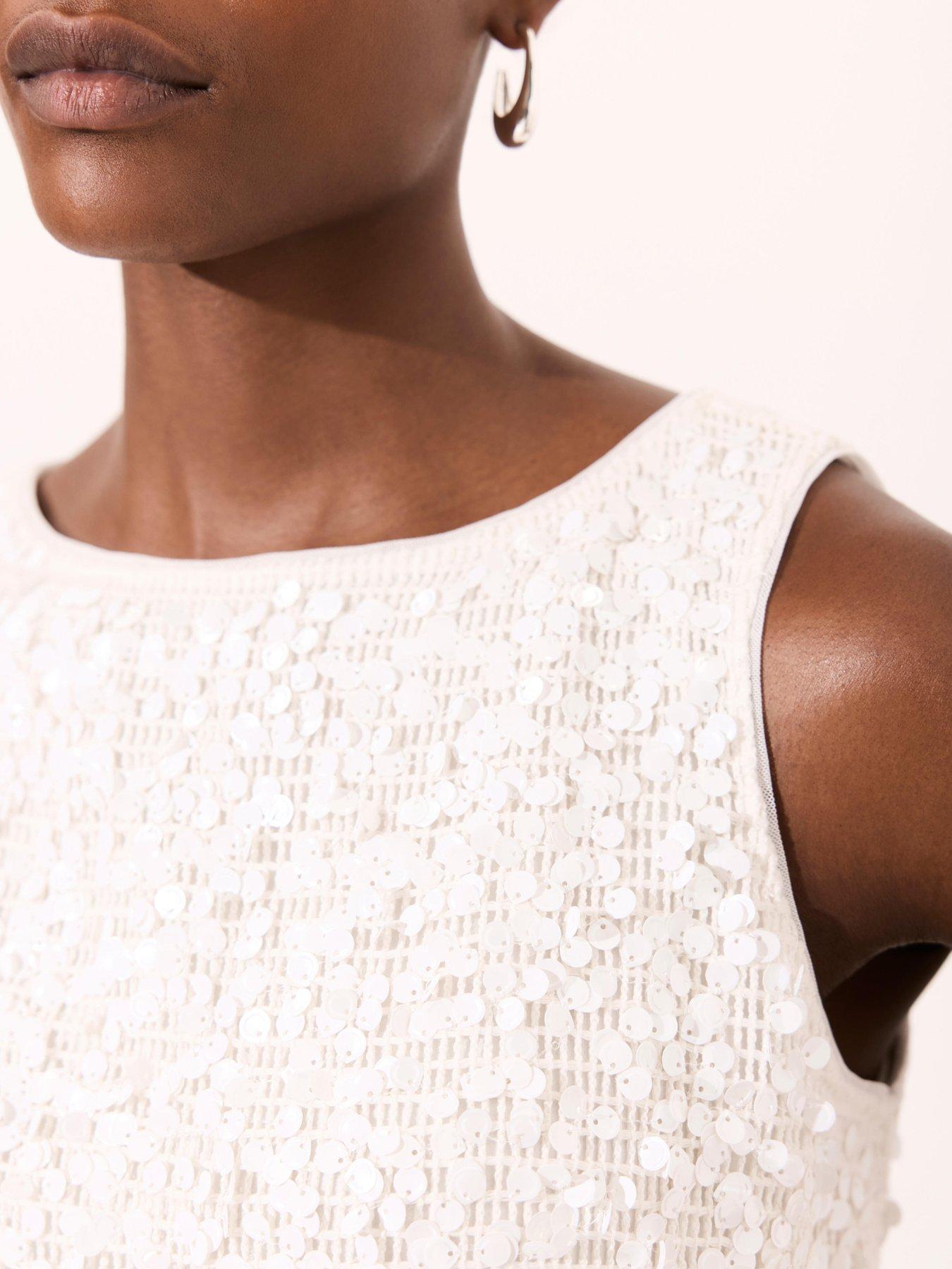 Image 4 of 6 of Mint Velvet Ivory Sequin Beach Top - White