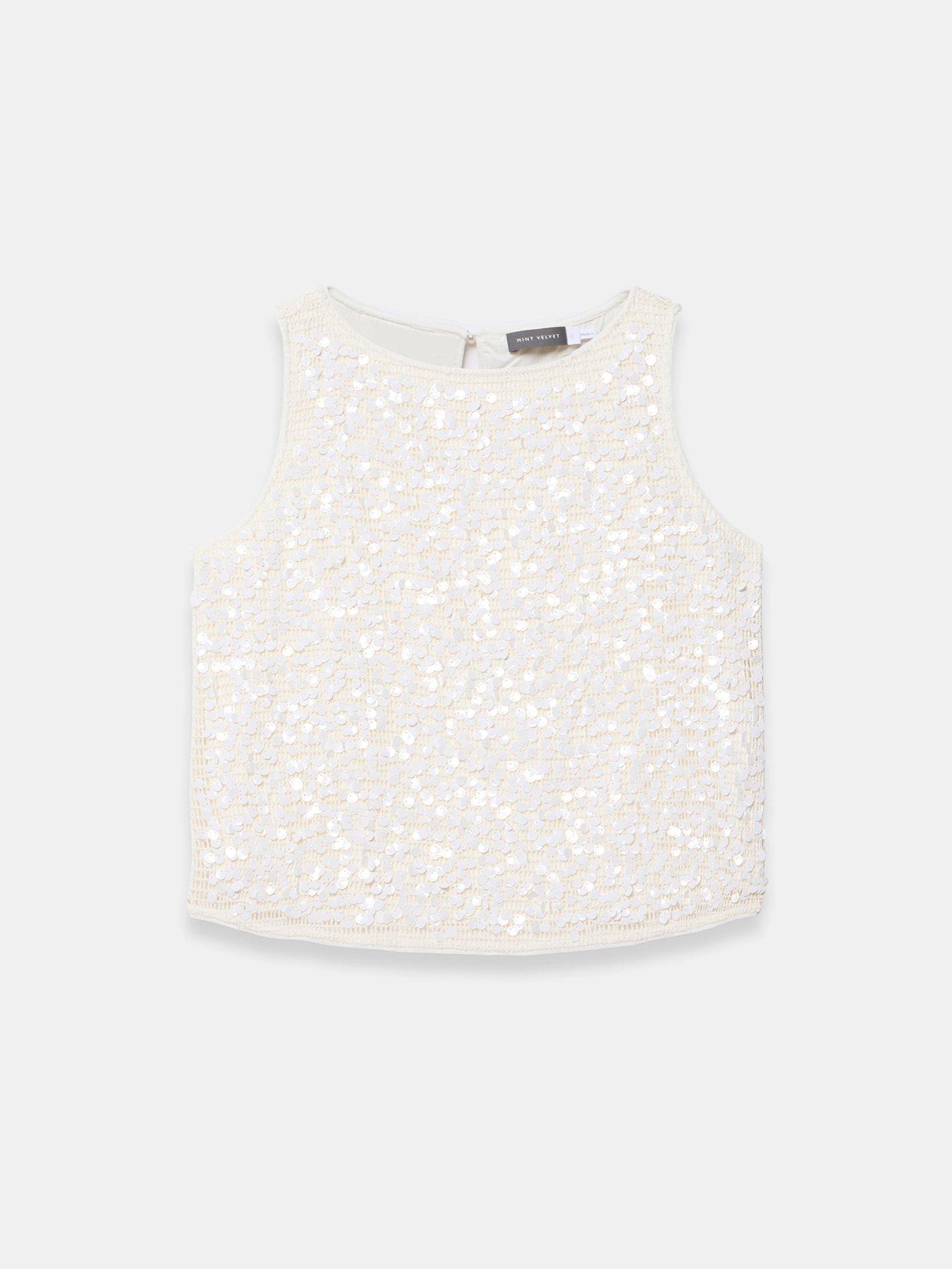 Image 5 of 6 of Mint Velvet Ivory Sequin Beach Top - White