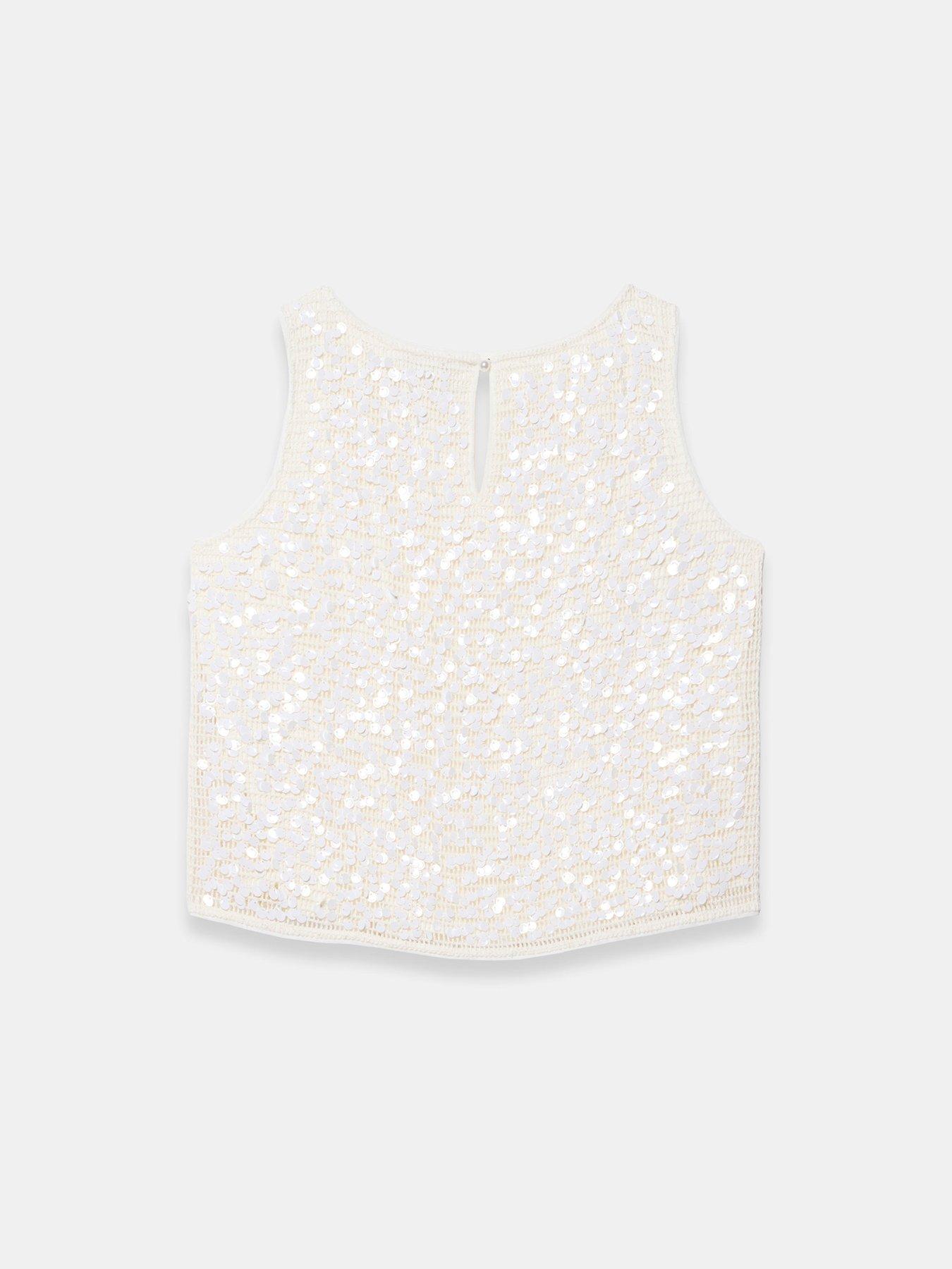 Image 6 of 6 of Mint Velvet Ivory Sequin Beach Top - White