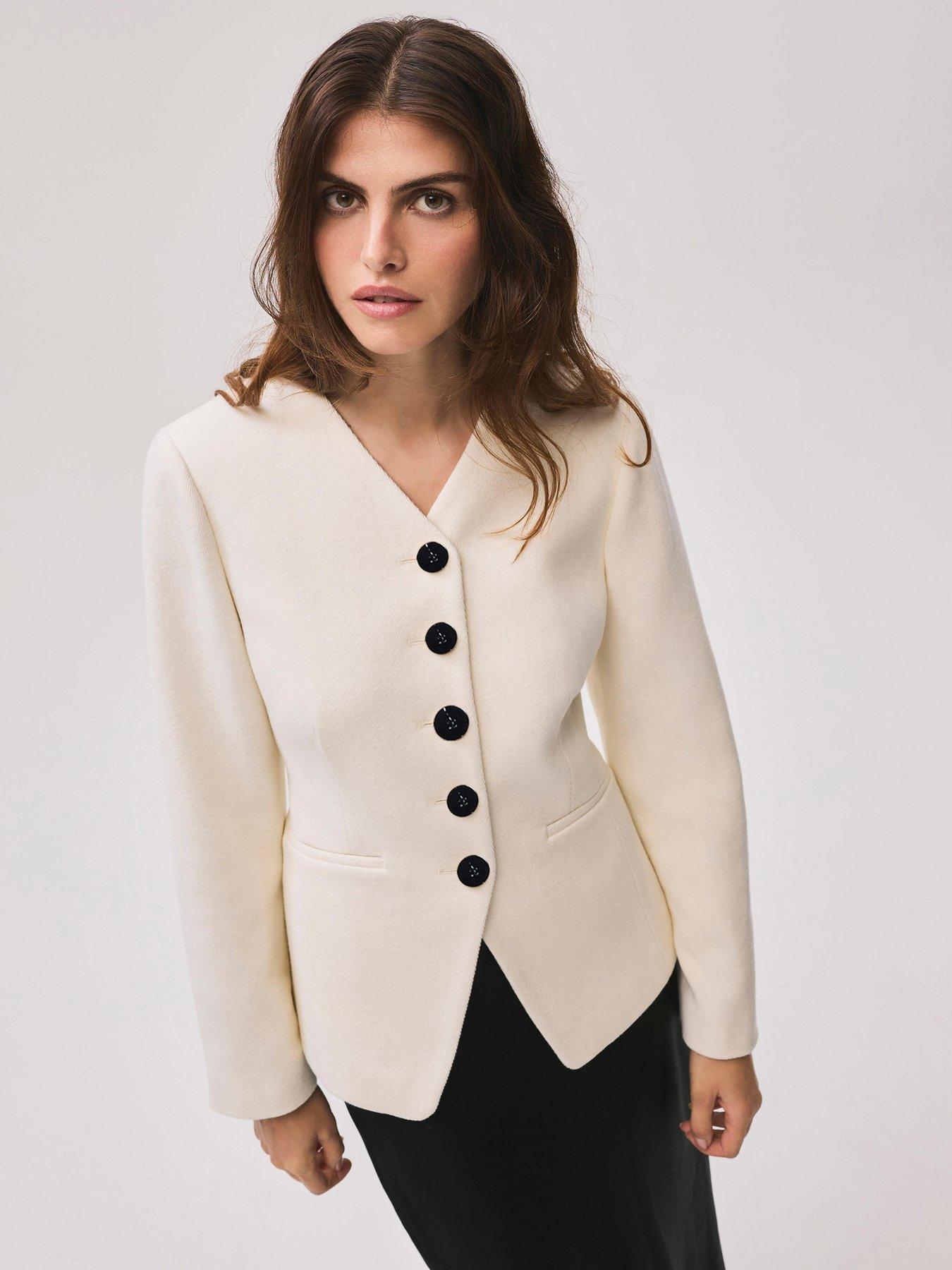 Image 2 of 6 of Mint Velvet Twill Sculpted Jacket - Cream