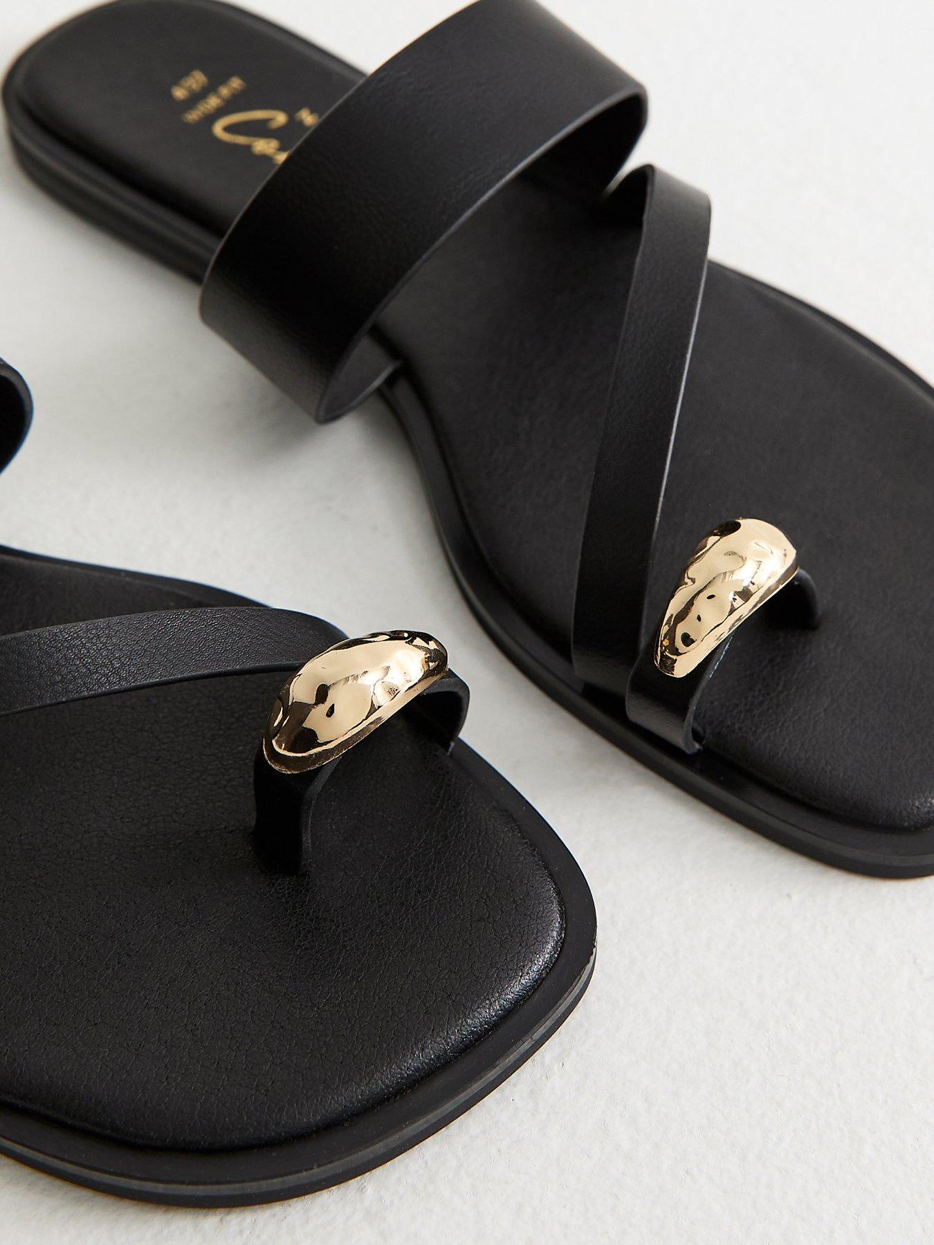 New Look Wide Fit Faux Leather Metal Toe Ring Mules - Black | Littlewoods