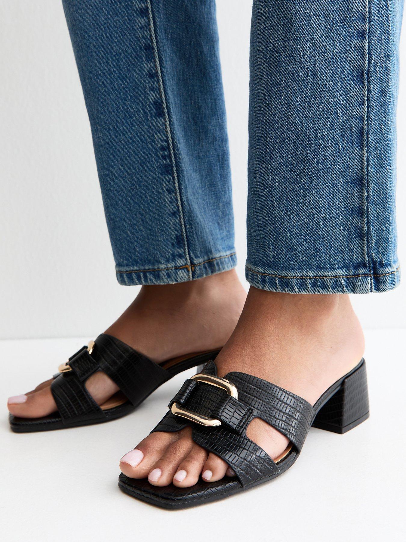 New Look Faux Leather Square Toe Block Heel Mule Sandals - Black