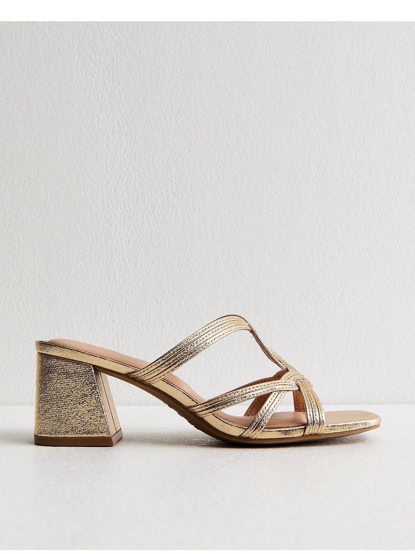 New Look Gold Faux Leather Interwoven Block Heel Mules
