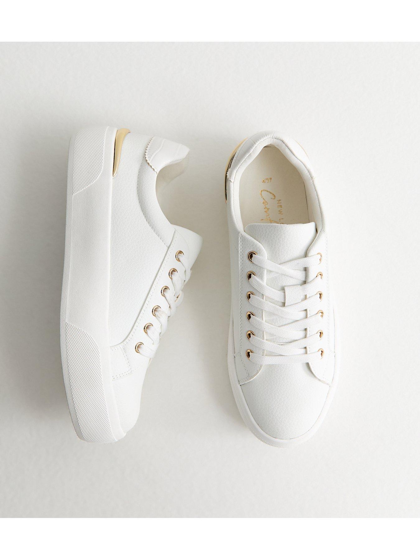 Image 4 of 6 of New Look White and Gold Platform Trainers