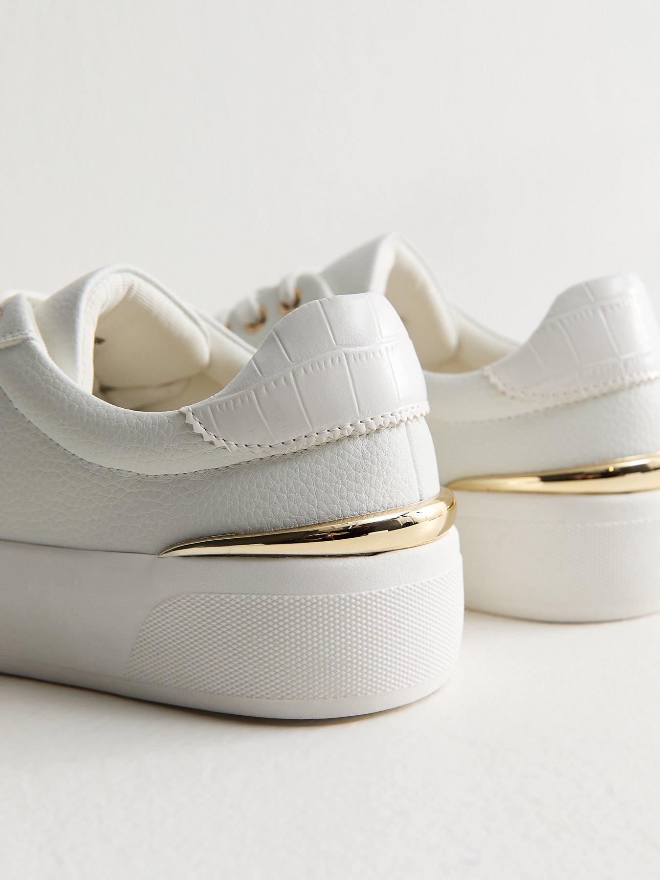 Image 5 of 6 of New Look White and Gold Platform Trainers