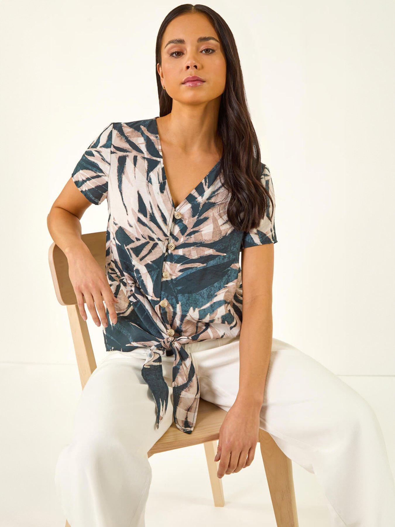 front image of roman-petite-buttoned-tie-front-top